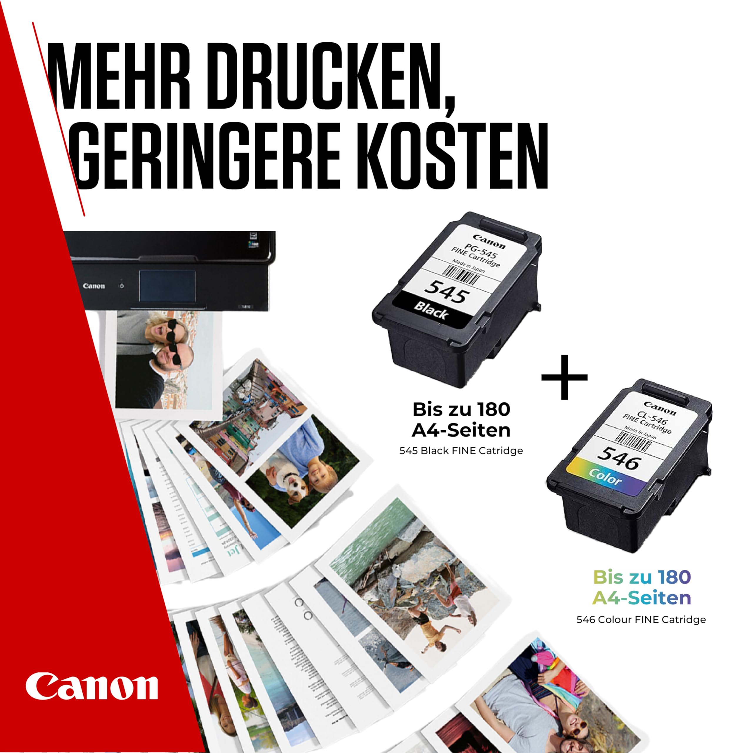 Canon PG-545/CL-546 Original Tintenpatronen 2er-Pack & 4x6 Fotopapier 50 Blatt für PIXMA TS3350 TS4550 TS3450 TS3150