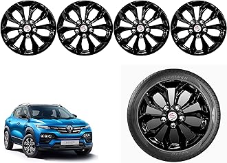 Auto Pearl - 16" inch | Set of 4 Pcs | Press Type Hubcap Wheel Cover Replacements for OEM Steel Wheels Polypropylene with Retention Ring | Compatible with Kiger| Color: Black