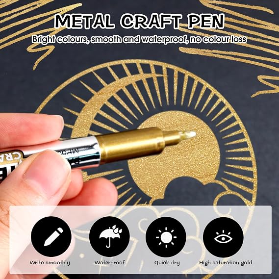 Qkhcable 5 Pcs Gold Metallic Marker Pens, Glittering Gold Permanent Markers
