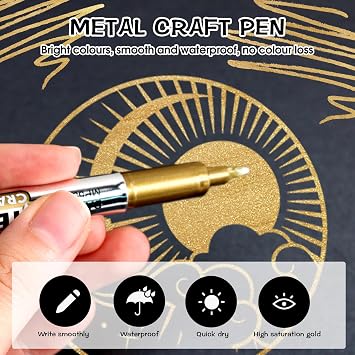 Qkhcable 5 Pcs Gold Metallic Marker Pens, Glittering Gold Permanent Markers