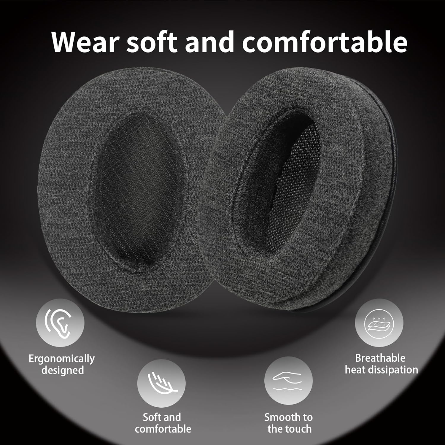 Skin-Friendly Cotton Replacement Earpads for Sony WH-CH700N/ch710n/ZX770BN ZX780DC/ch720n, Skin-Friendly Cotton Ear Pads Cushions with High-Density Noise Isolation Foam, Keep Warm (Dark Gray) - Image 5