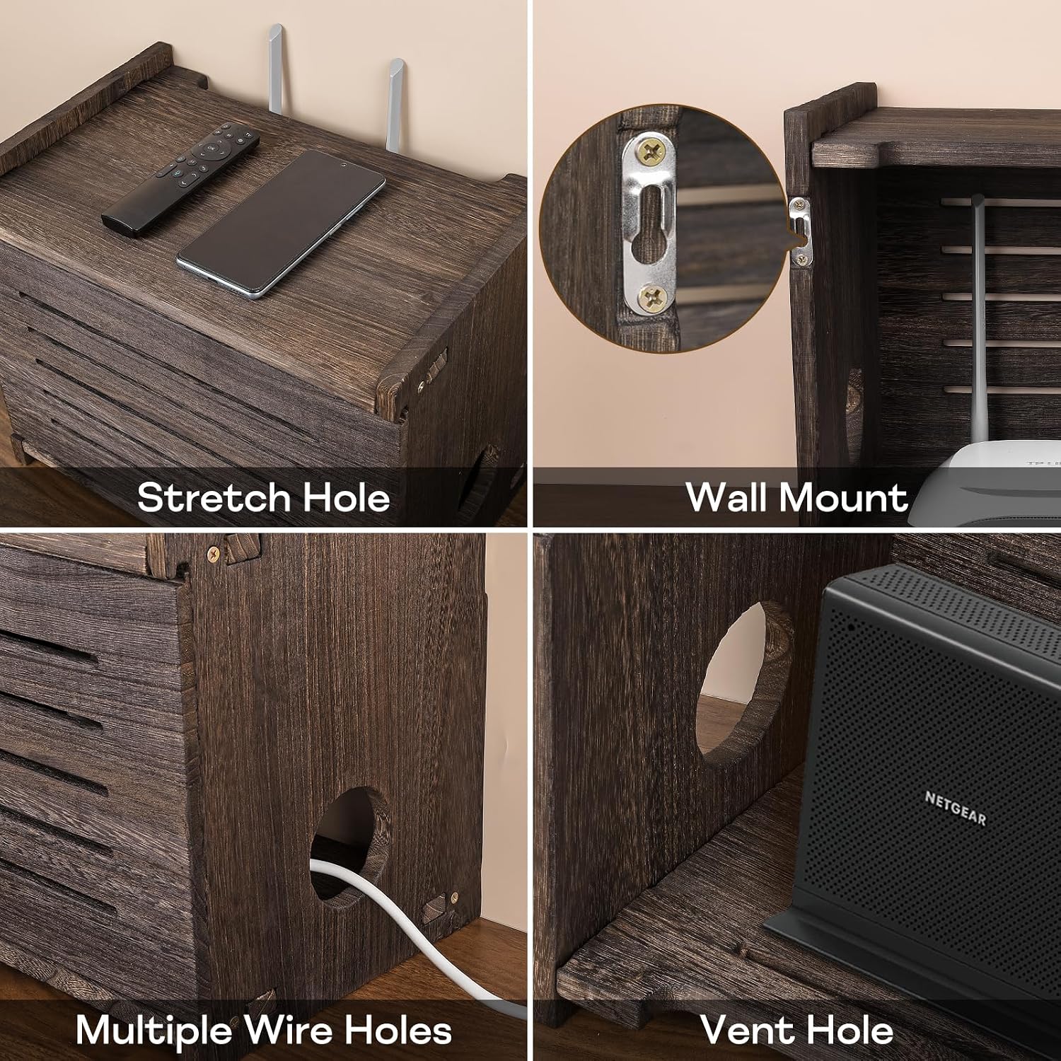 Router Shelf Projector Shelf Projector Stand Router Storage Box Modem Cable Router Cover Organized Power Strip Cable Management Hider Rack by Wood