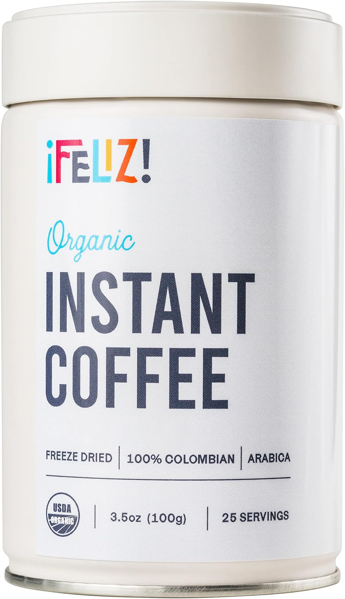 Feliz Ethically Sourced Organic Instant Coffee | 100% Freeze Dried | Medium Roast | 25 Servings | Iced, Hot, or Whipped Coffee | Colombian Arabica