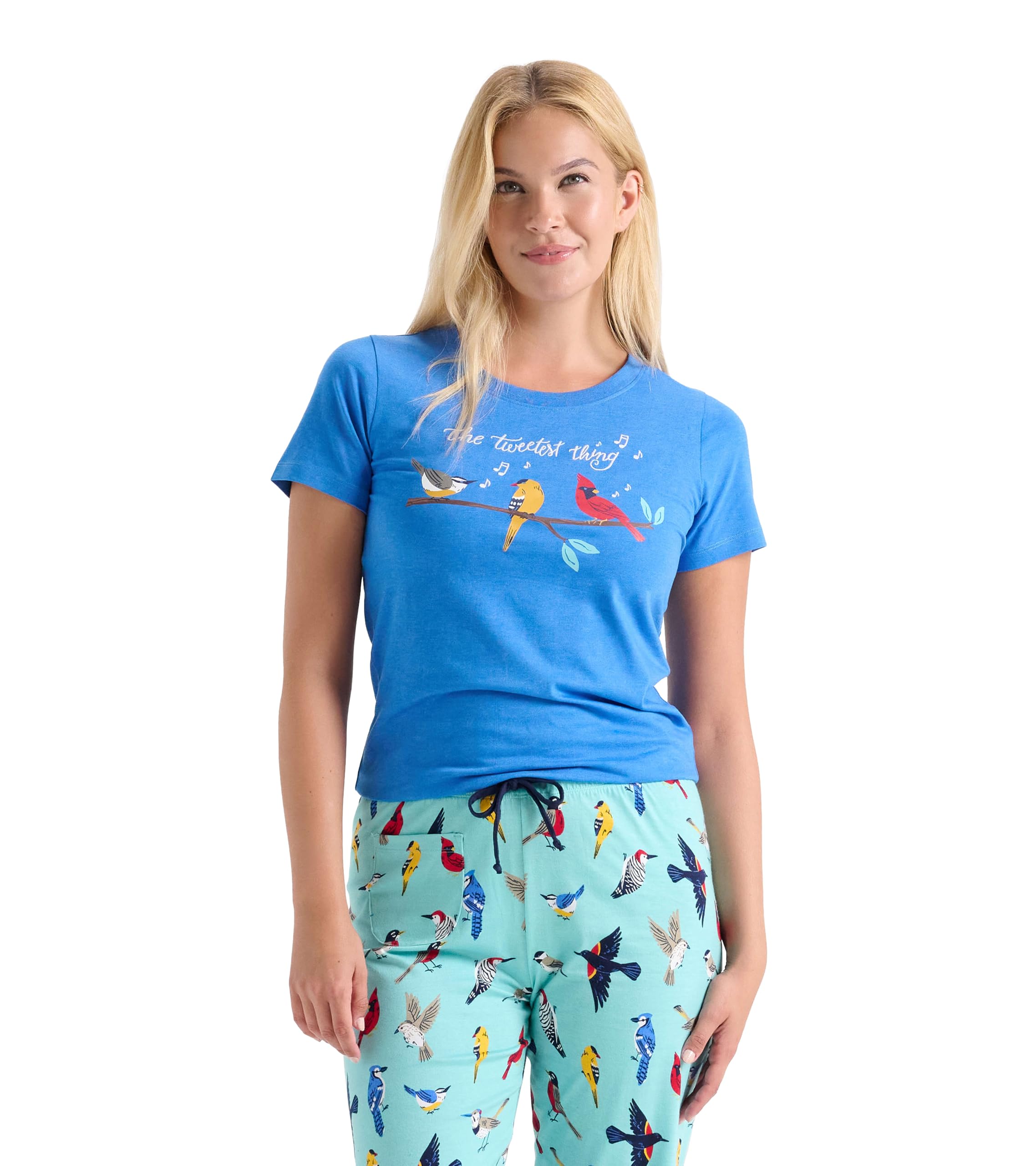 Little Blue House Women's The Tweetest Things Short Sleeve Tee Pyjama Top, Medium