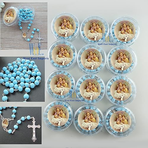 Miniatura 5 de Rosario azul perfumado para bautismo para bebé niño, 12 rosarios de madera con caja de regalo individual y bolsasRecuerdos de mi Bautizo