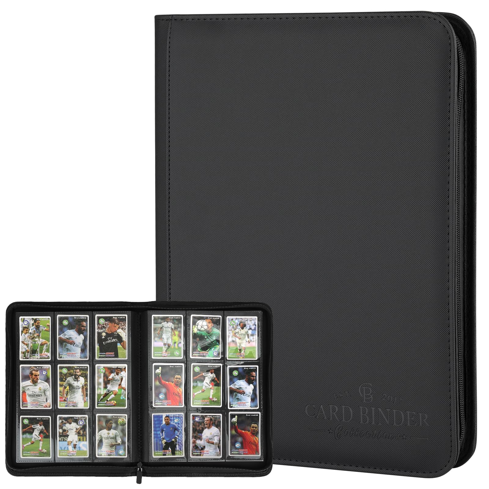 Kartenbinder mit 9 Fächern, Premium-Sammelkartenbinder mit Reißverschluss, 540 doppelseitige Taschen, PU-Sammelbinder, Sammelalbum, Kartenordner für MTG, TCG, Visitenkarten (schwarz)