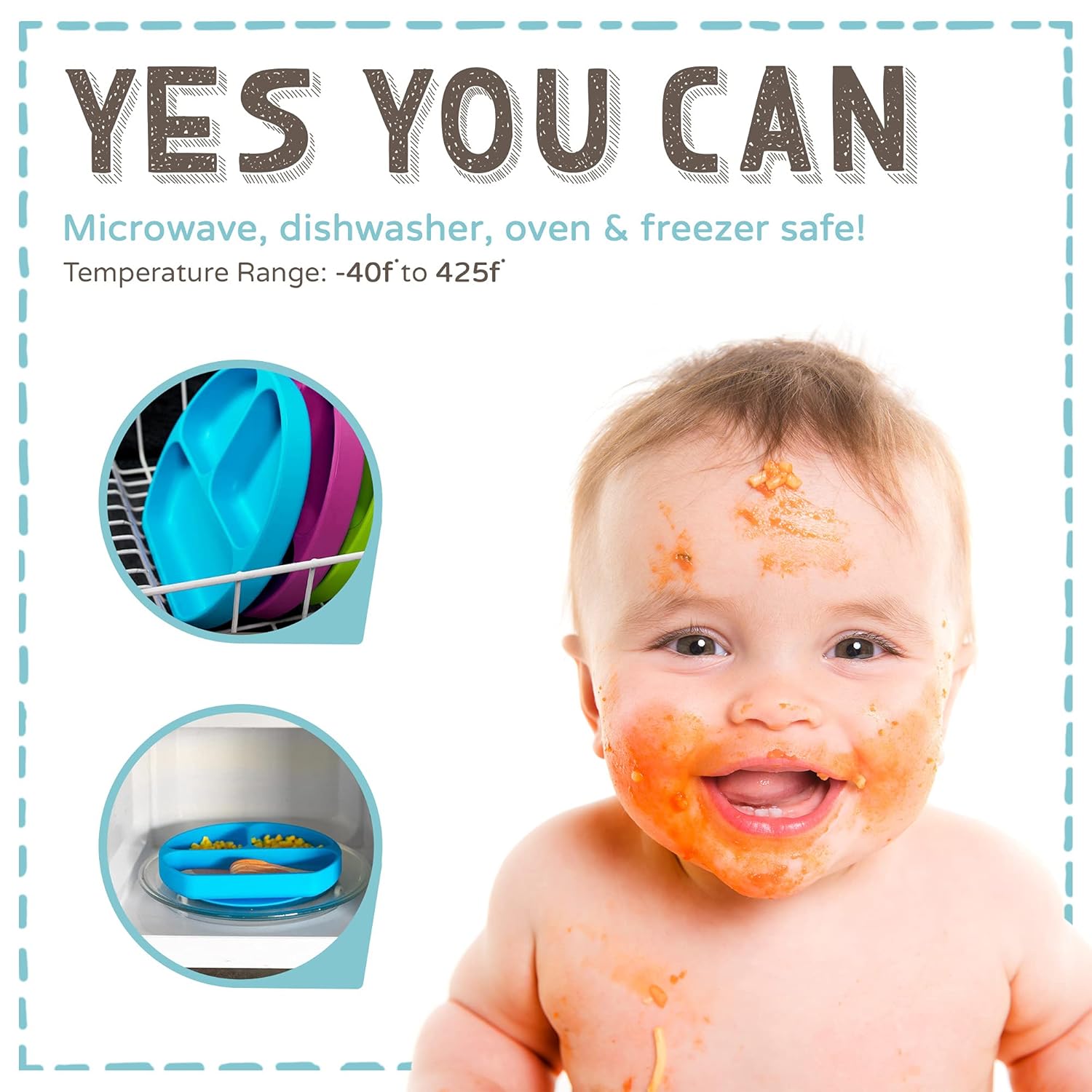 Baby to Toddler Silicone Suction Plate – Divided, BPA-Free Baby Led Weaning Plate Fits Most High Chair Trays – Dishwasher-, Oven-, & Microwave-Safe Kids Dishes by Silikong, 8.2x7.3x1.4 in, Grey : Baby