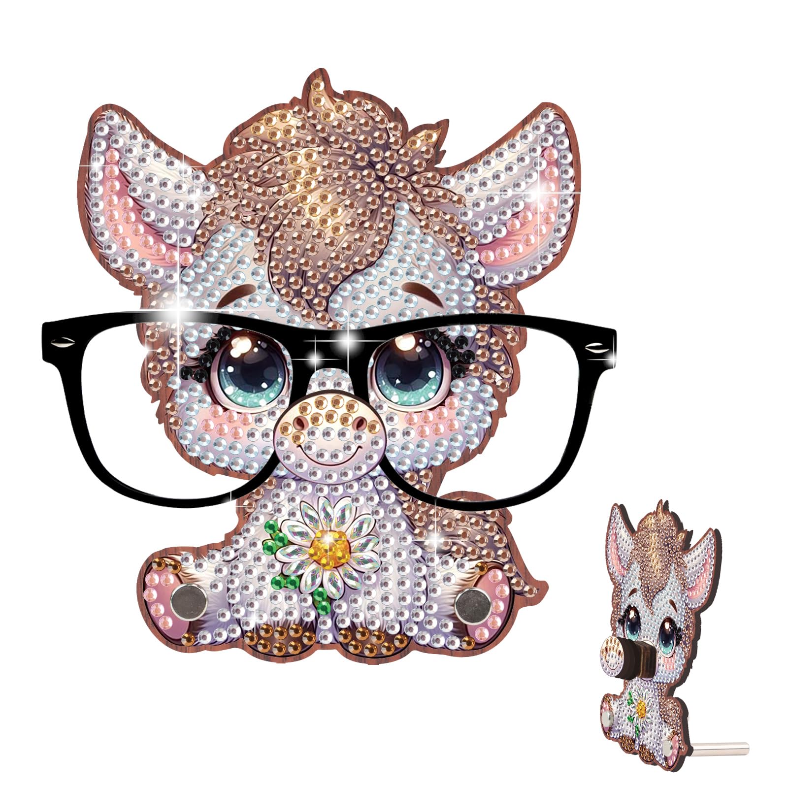 DIY Special Shaped Diamond Art Glasses Holder, Wooden 5D Rhinestone Eyeglass Stand for Adults, Diamond Art Tabletop Ornament, Handmade Desk Organizer & Decor Craft Gift(Donkey)
