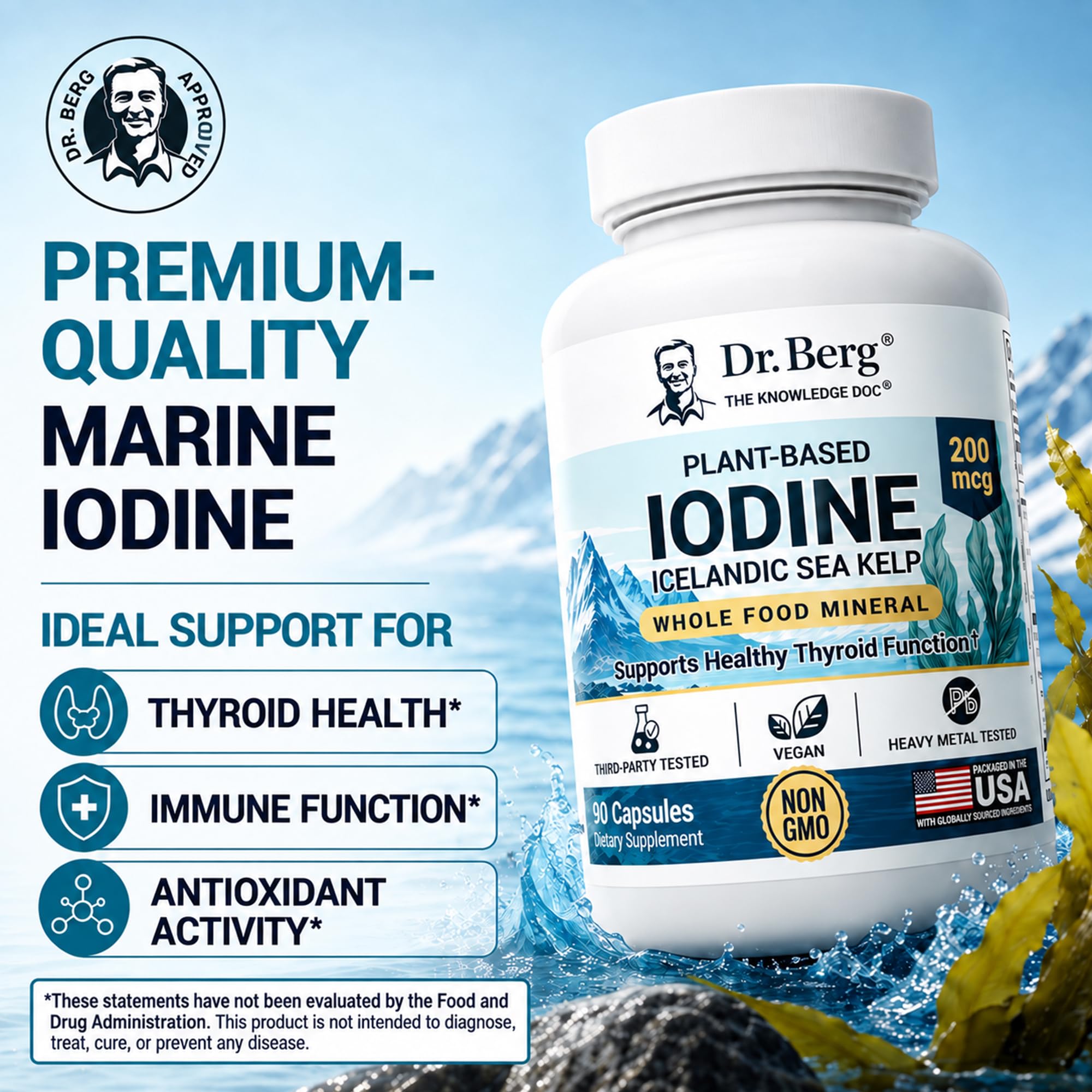 Dr. Berg Plant-Based Iodine from Icelandic Sea Kelp | Non-GMO | 90 Capsules — Amazon image 3