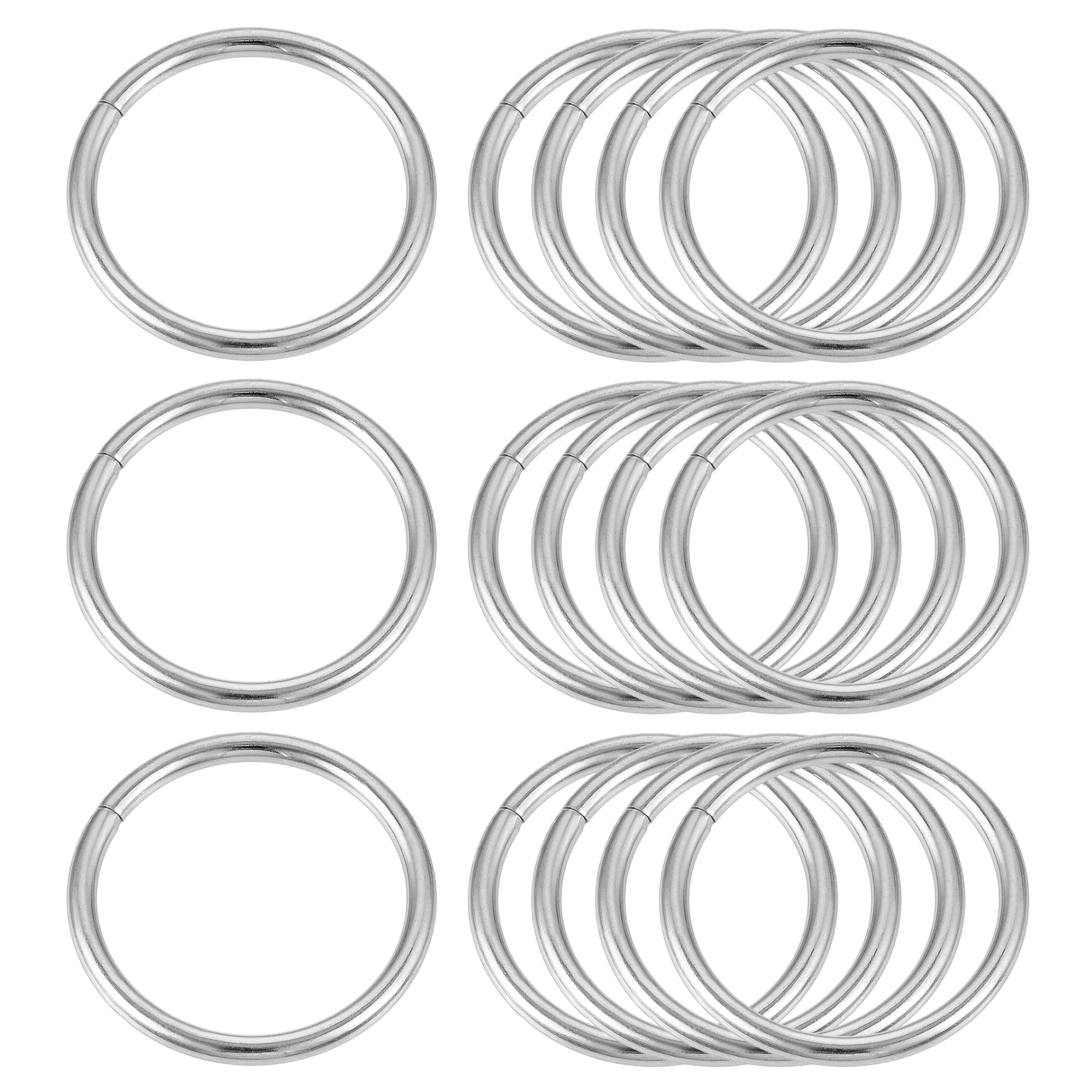sourcing map Metal O Rings, 15pcs 20mm(0.79") ID 2mm Thickness Multi-Purpose Non-Welded O-Ring Buckle for Craft Belt Purse Handbag Bag Making Hardware, Silver Tone
