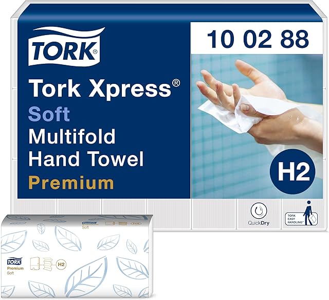 Tork Xpress Soft Multifold Hand Towels Premium Mfold 100288 - H2 Premium Paper Hand Towels with High-Absorbency - Large, 2-Ply, White - 21 x 110 Sheets