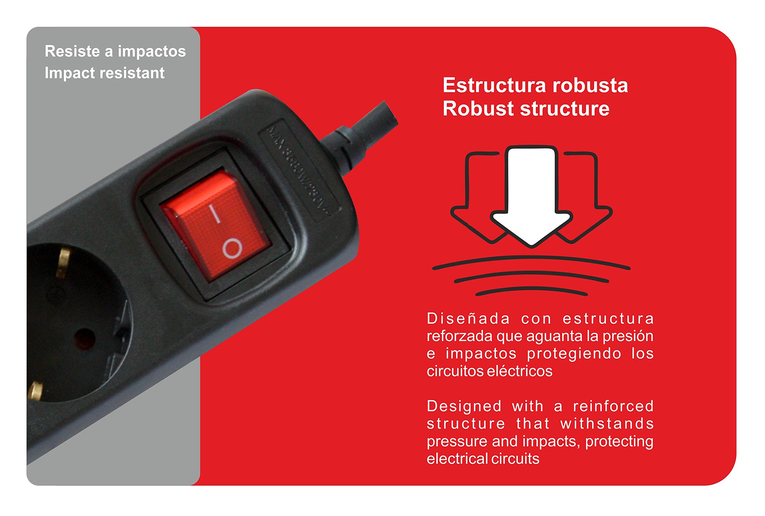 Silver Electronics - Regleta Enchufe con 3 Tomas con Interruptor, Negro, 3 Enchufes, Cable de 1,5 Metros, Protección Infantil, Toma de Tierra — view 6