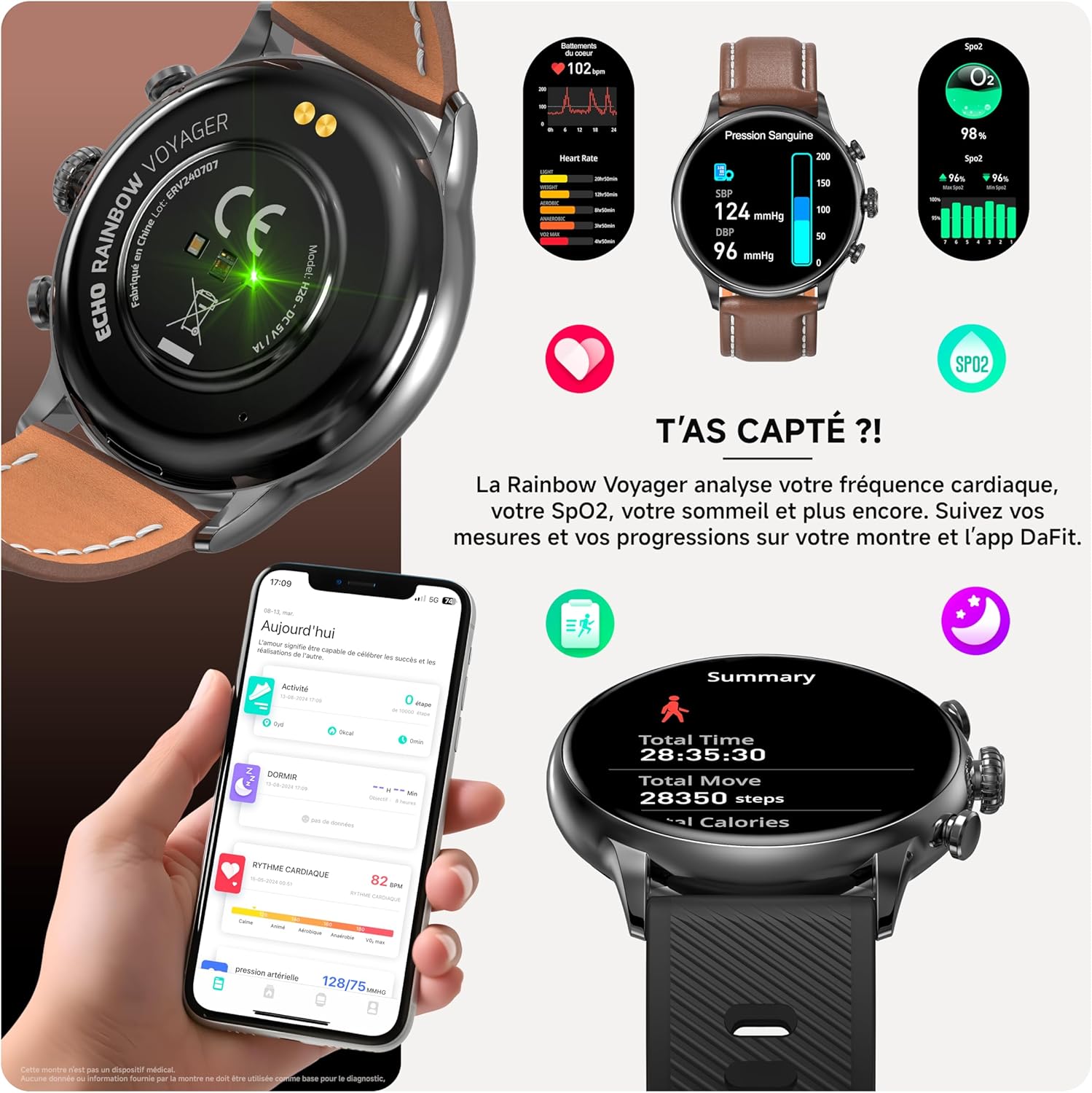 Smartwatch displaying an incoming call and message notifications