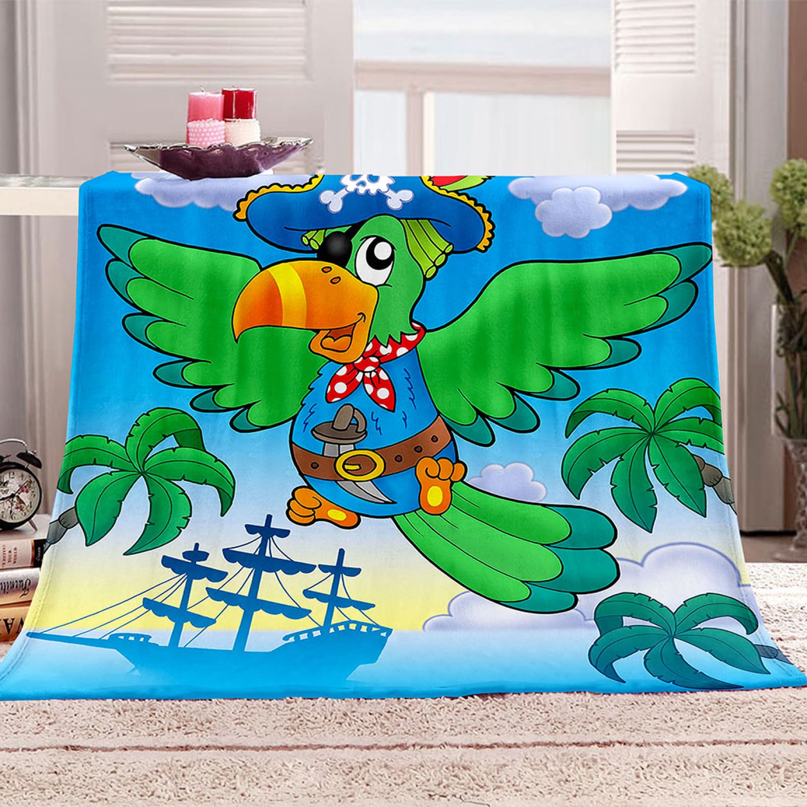 Couverture en flanelle motif perroquet 3D idée cadeau originale pour enfant