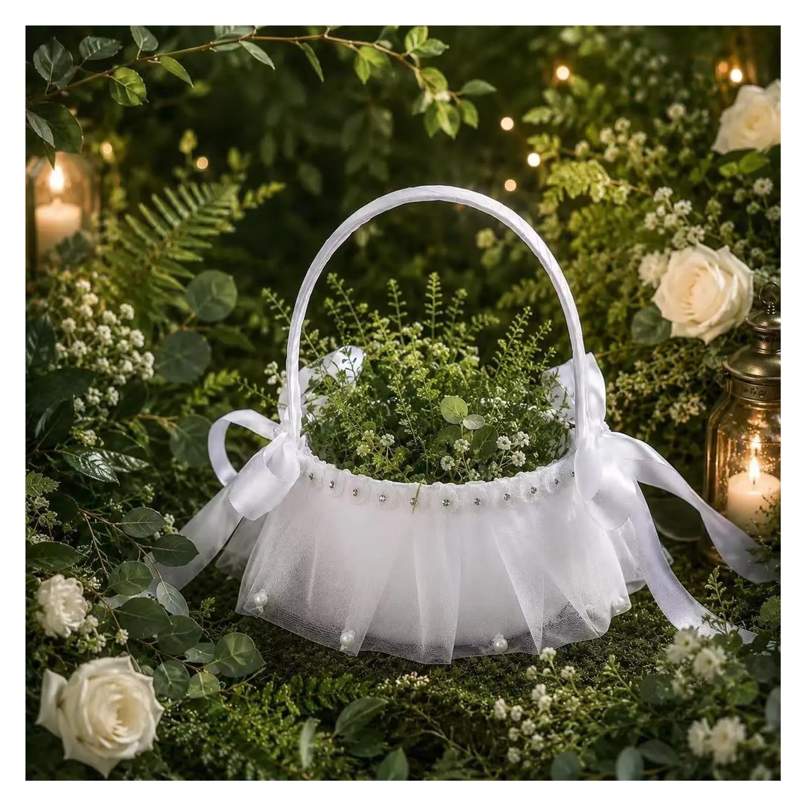 Blumenkörbchen Hochzeit 2 Stück weißer Tüll-Hochzeitsblumenkorb