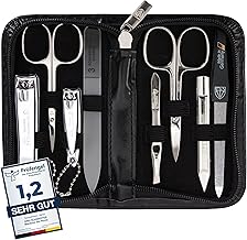 DREI SCHWERTER Roma Manicure Set, Nail Case with 8 Tools: Nail Scissors, Cuticle Scissors, Foot/Finger Nail Clippers, Nail Cleaner, Tweezers, Glass Nail File, Sapphire Nail File, Black