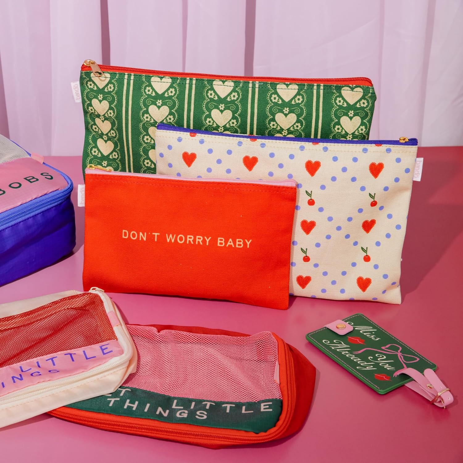 ban.do Travel Bags Carryall Trio, Nylon Bag Set, Waterproof Bag, 3 Zip Pouches for Pencils, Toiletries, or Accessories, Don't Worry Baby - Image 6