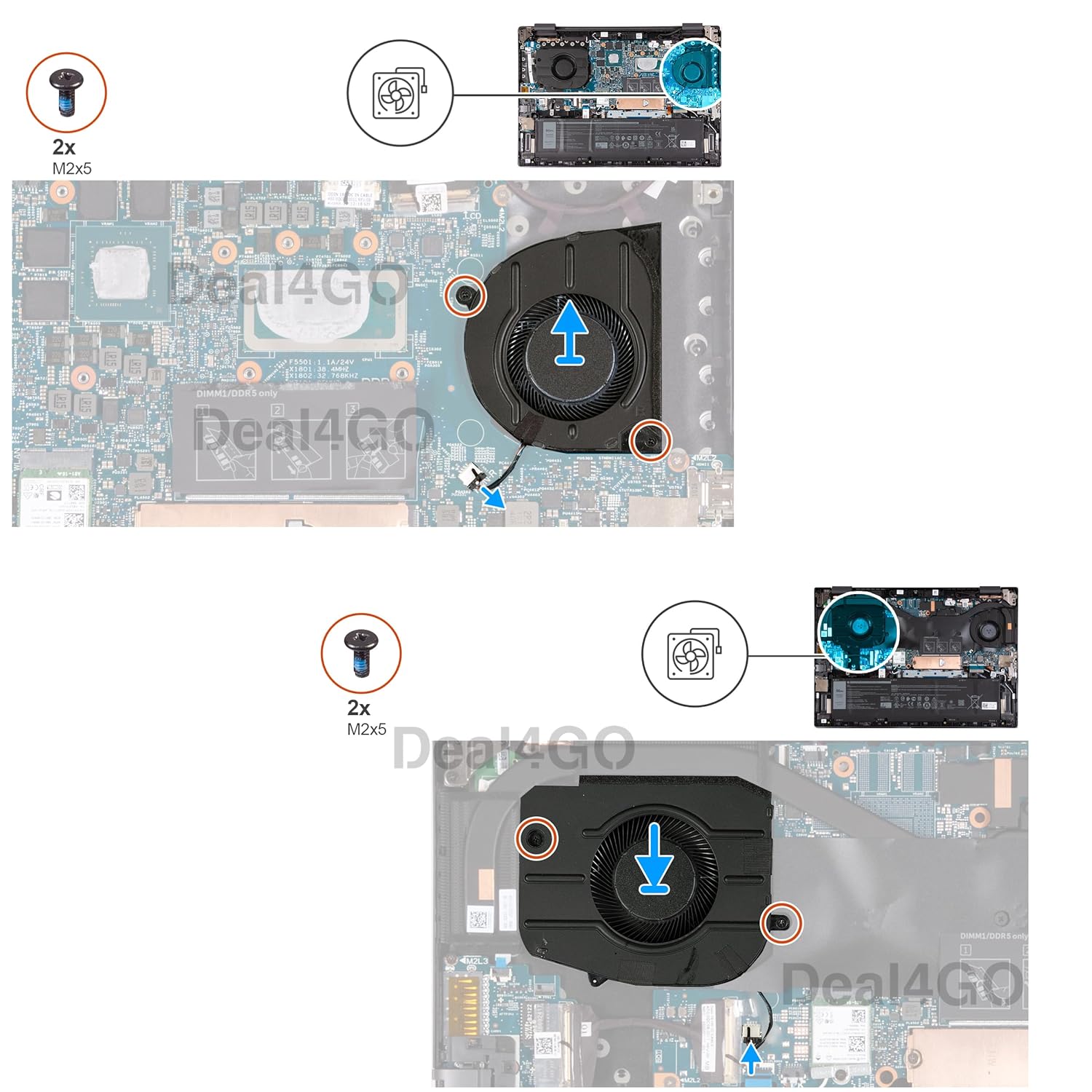 Deal4GO CPU & GPU Graphics Cooling Fan D9PK2 V7P3C Replacement for Dell Inspiron 16 Plus 7620 with RTX 3060