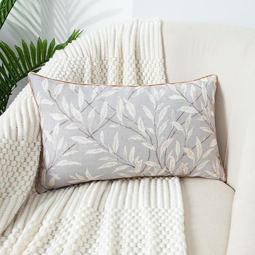 Miniatura 2 de VOGOL Funda de cojín lumbar de 12 x 20 pulgadas, funda de cojín de granja con hojas grises, funda de cojín decorativa para el hogar para sofá, cama