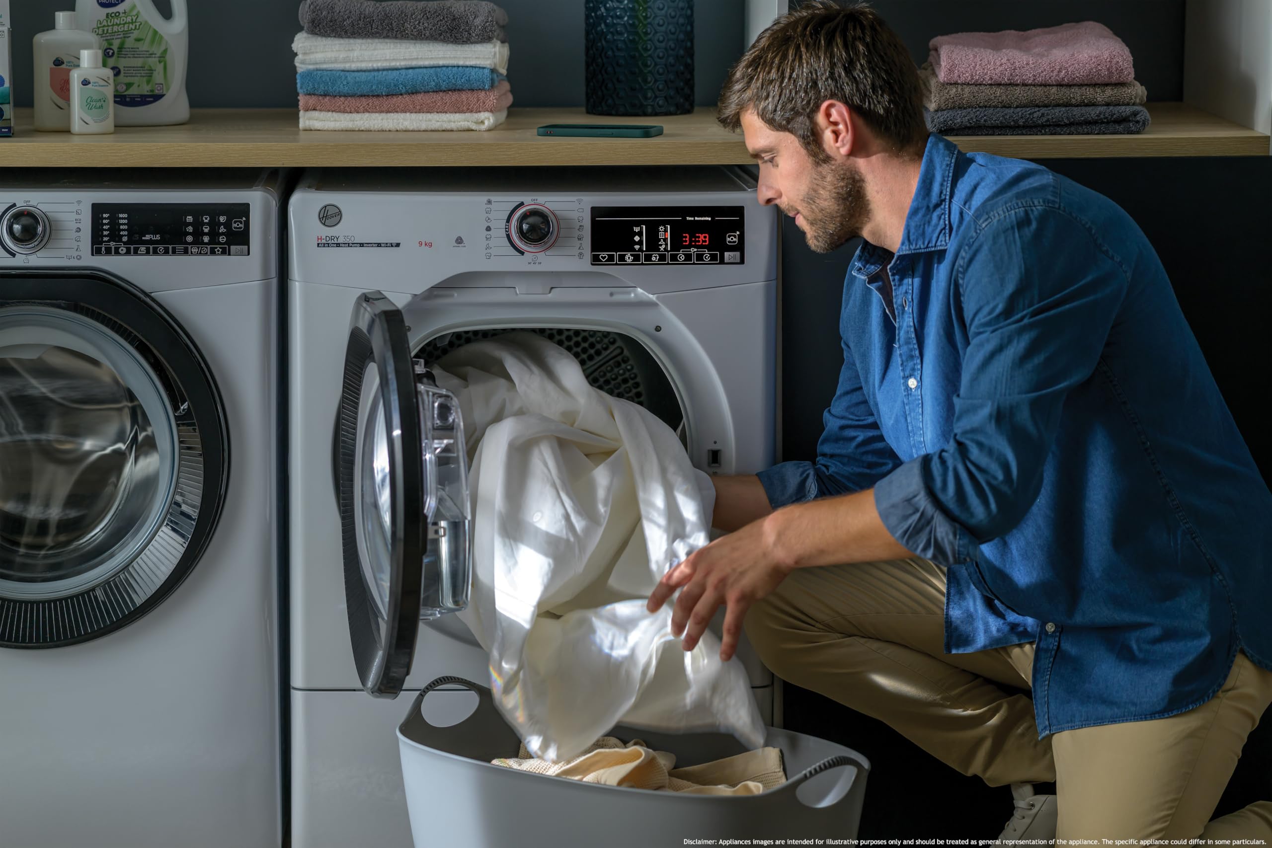 Hoover H-DRY 350 Freestanding Heat Pump Inverter Tumble Dryer, 9 Kg, Class A+++, Wi-Fi & Bluetooth, Four Drying Levels, Aquavision & Advanced Care, White, 59.6x60.4x85 cm - HRE H9A3TBE-80/N — view 5