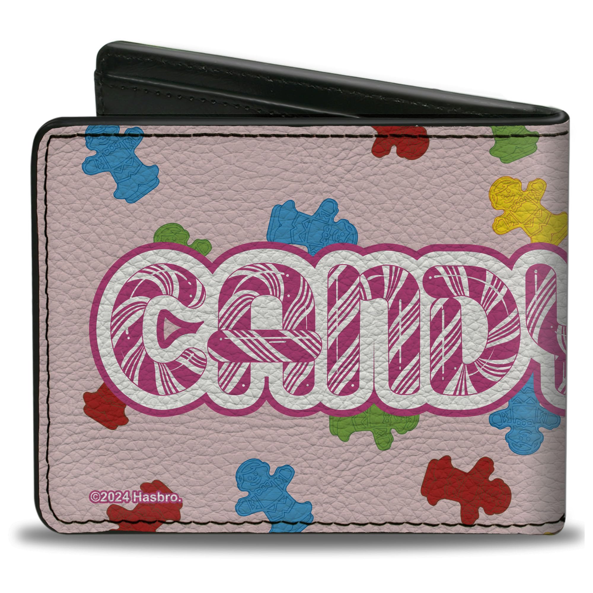 Buckle-Down Candy Land Wallet, Bifold, Candyland Logo and Gingerbread Token Icons Scattered Pink, Vegan Leather