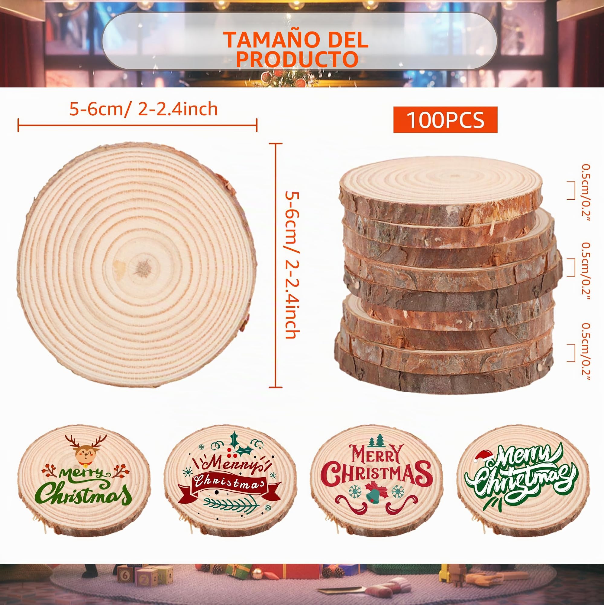 APACALI 100 discos de madera, 5-6 cm, sin agujero, para manualidades, bodas y decoraciones