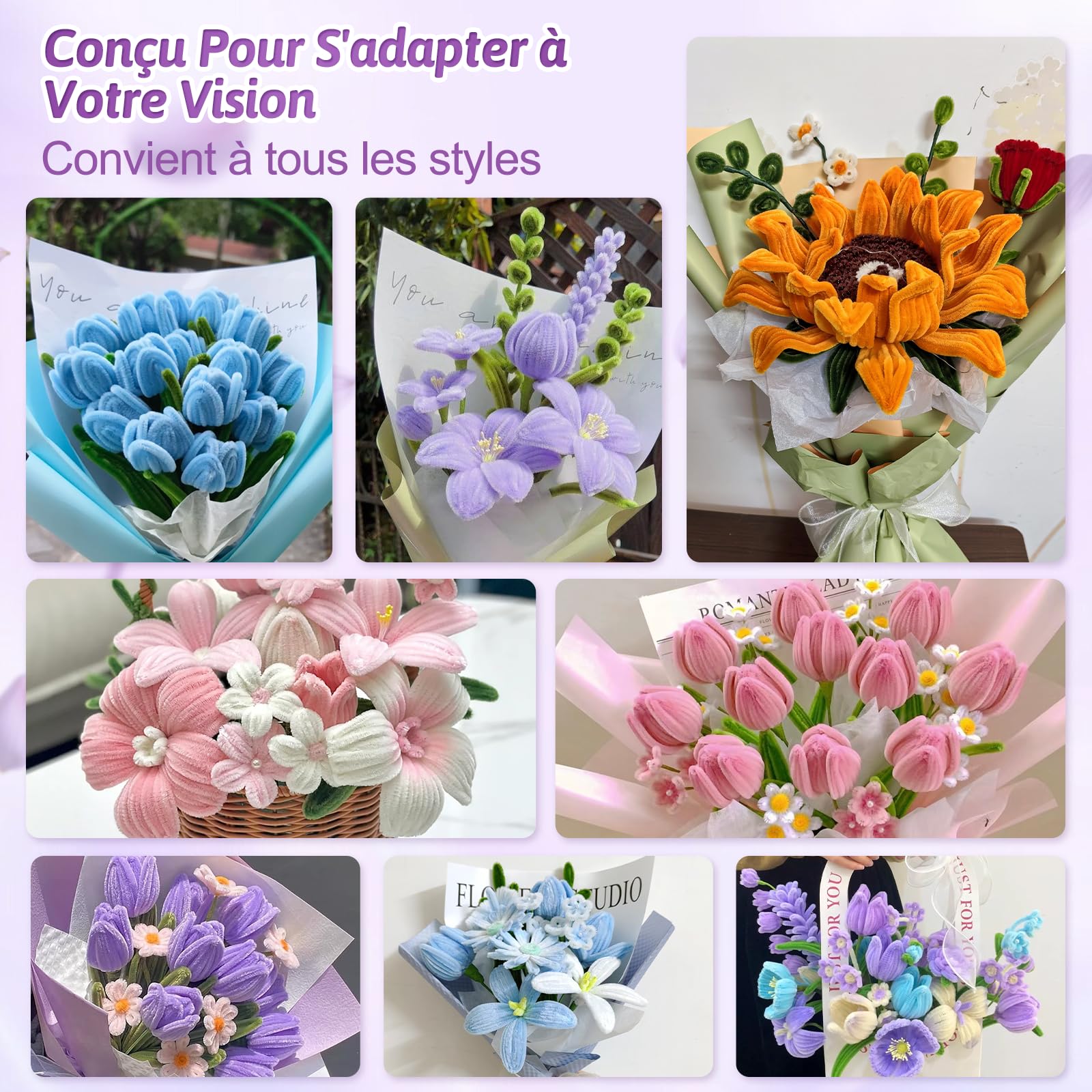 800 PCS Fil Chenille 14 Couleur Cure Pipe Chenilles DIY Loisirs Creatifs | Pipe Cleaners Comprenant : Ruban Adhésif Floral, Tiges Artificielles, Ruban Décoratif, Perles, Pistils et Bâtons,Colle Chaude