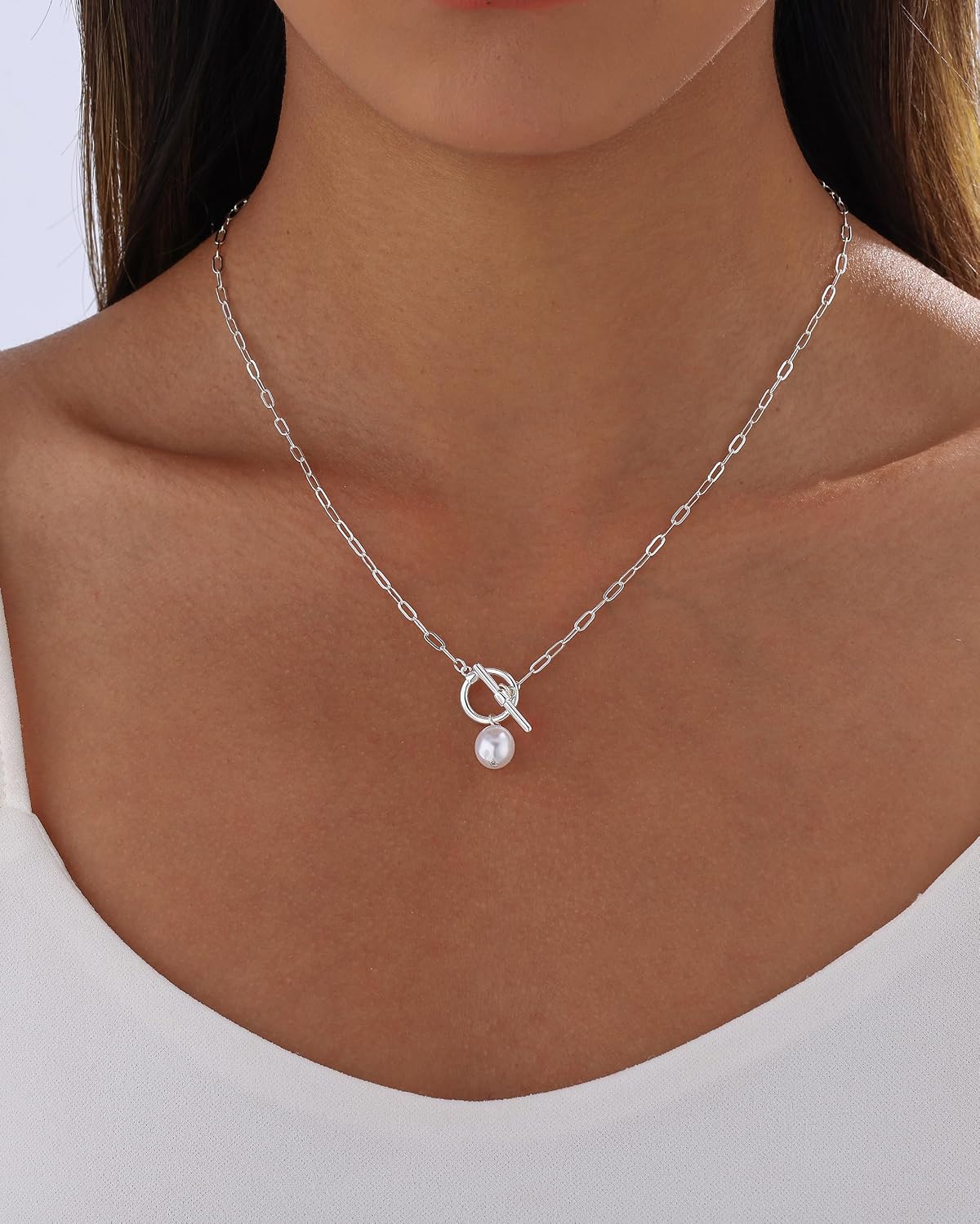 Pearl Necklaces for Women Trendy 14k Gold Plated Cubic Zirconia Pearl Pendant Necklace Valentines Day Wedding Birthday Mother's Day Gifts Dainty Gold Necklace for Women image 2