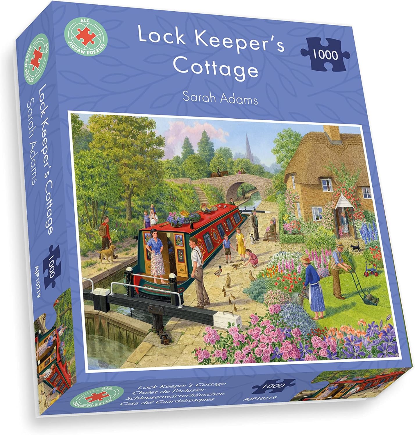 Lockkeeper’s Cottage 1000 Piece Jigsaw Puzzle by Sarah Adams – Tranquil Canal Scene with Quaint Cottage & Narrowboat 26 x 19.7 in