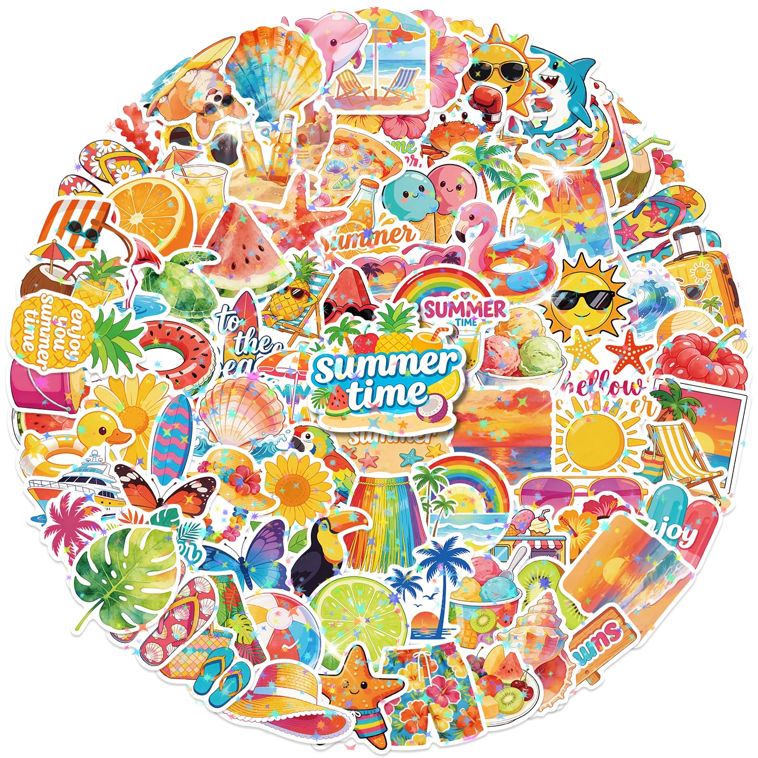 100 adesivi estivi per bambini, in vinile, motivo spiaggia hawaiana, impermeabili, per bottiglie d'acqua, laptop, telefono, skateboard, tablet, graziosi adesivi tropicali per adolescenti e ragazze