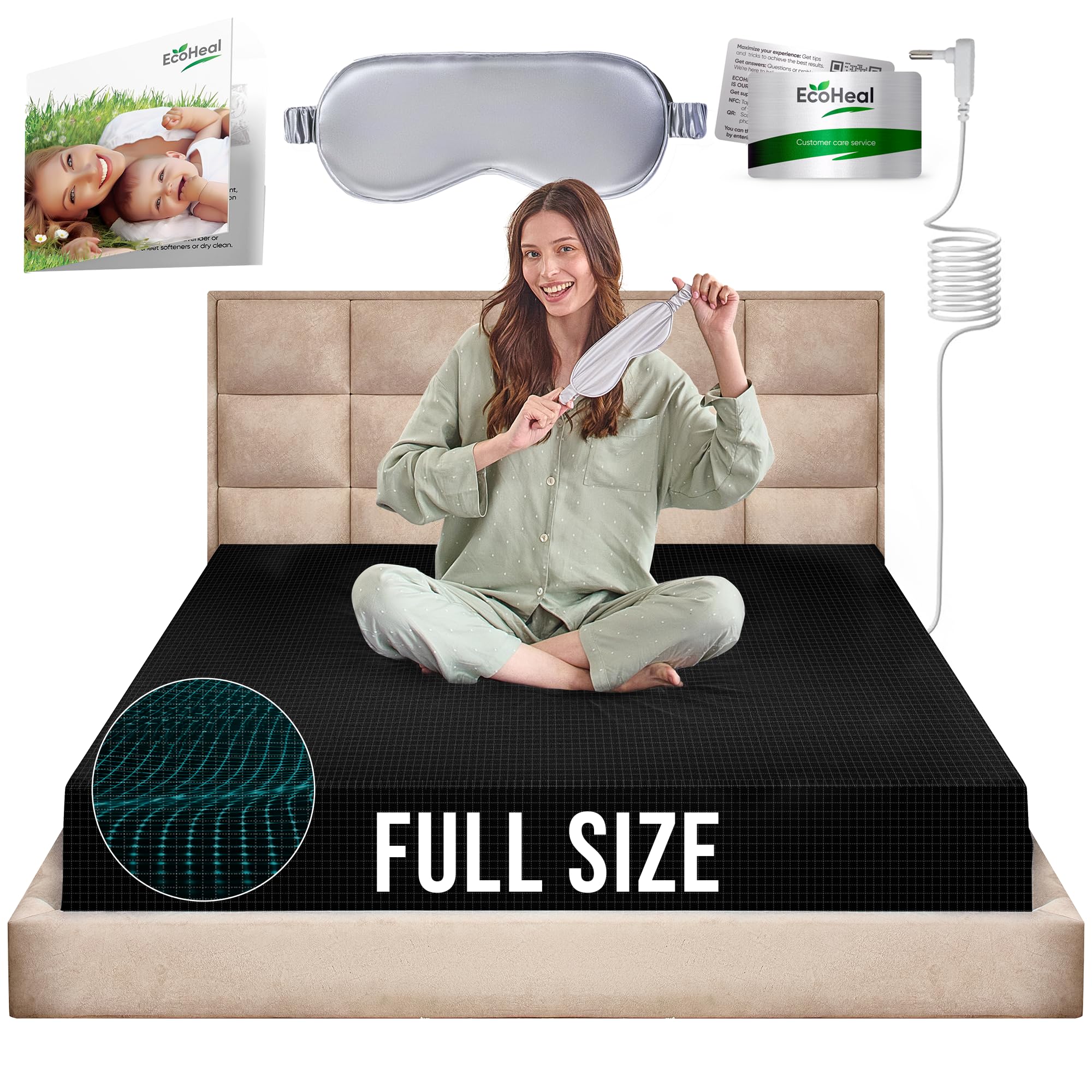 Earth Grounding Fitted Sheet Full Size with 12% Silver Fiber & 4% Silk & 84% Organic Cotton - Black - Soft Earth Grounding Well Bed Sheets - Grounded Conductive Bed Sheets for Better Sleep
