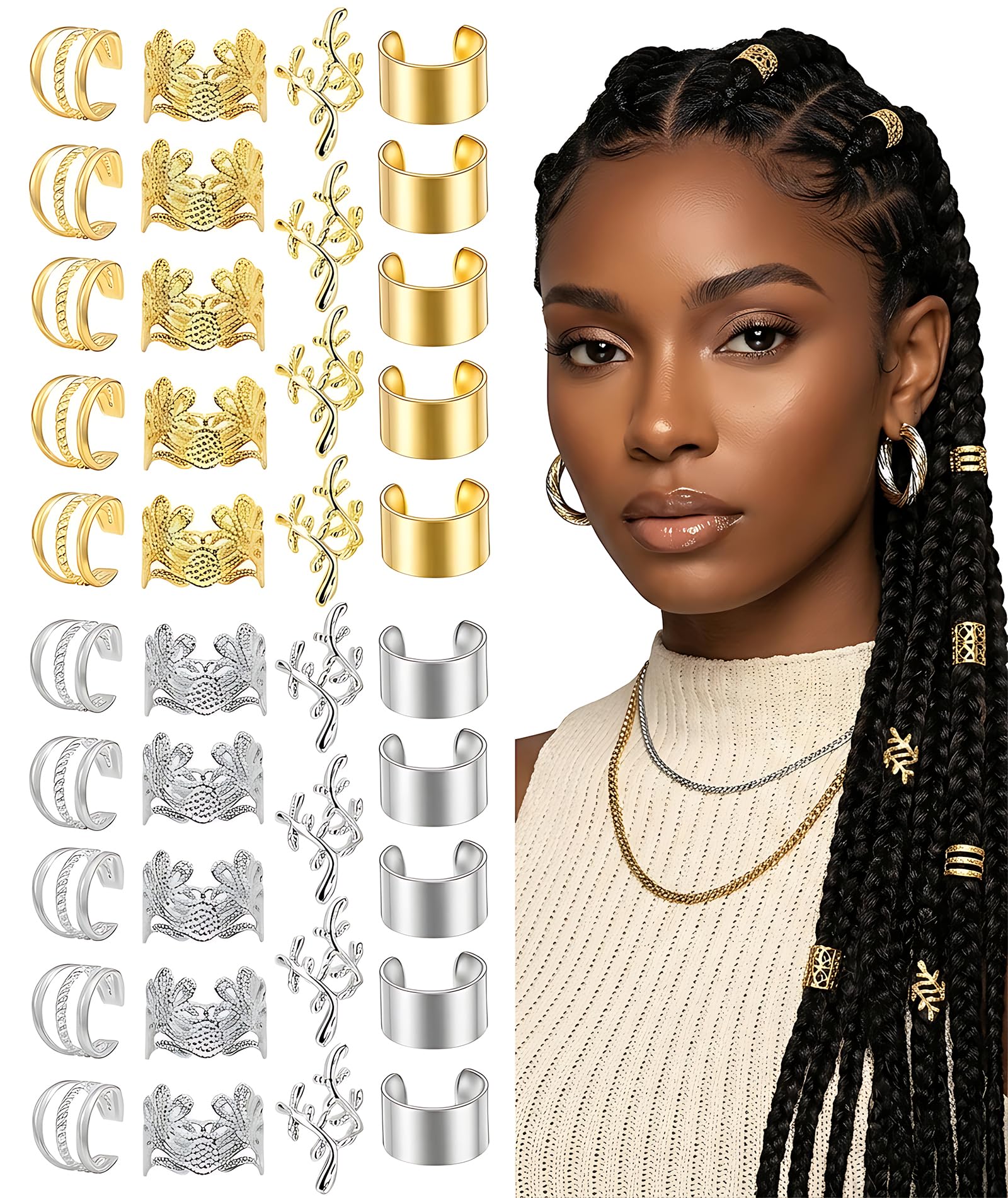 120PCS Hair Rings, Hair Accessories for Braids, Braid Hair Accessories, 120 Pieces in Gold and Silver Colours, Suitable for Various Hairstyles, Durable and Reusable Design-image-38