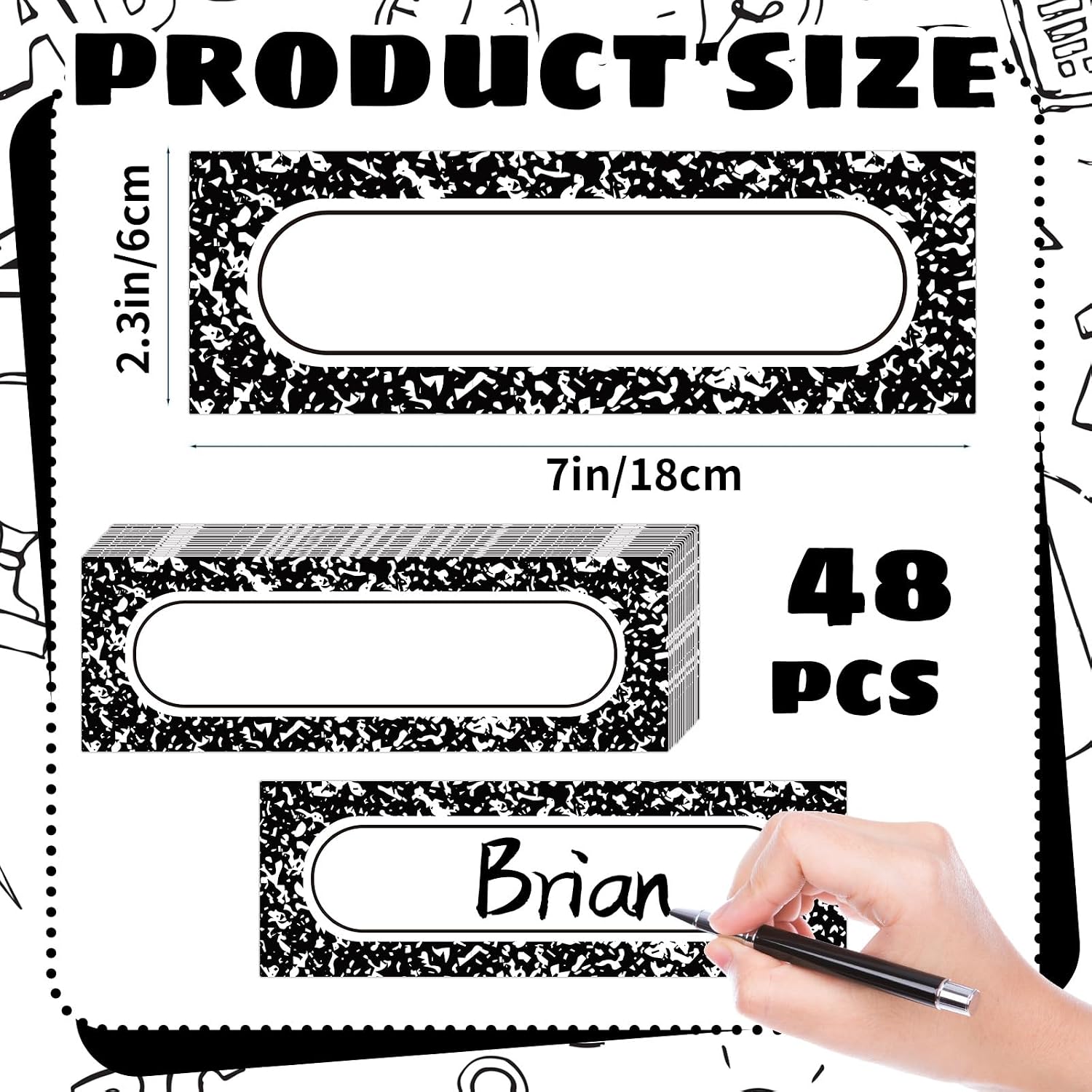 48 Pcs Back to School Name Tags for Desk Composition Paper Name Tag Stickers Student Nametags 2.3×7 Inch for First Day of School Party Teacher Supplies image 2