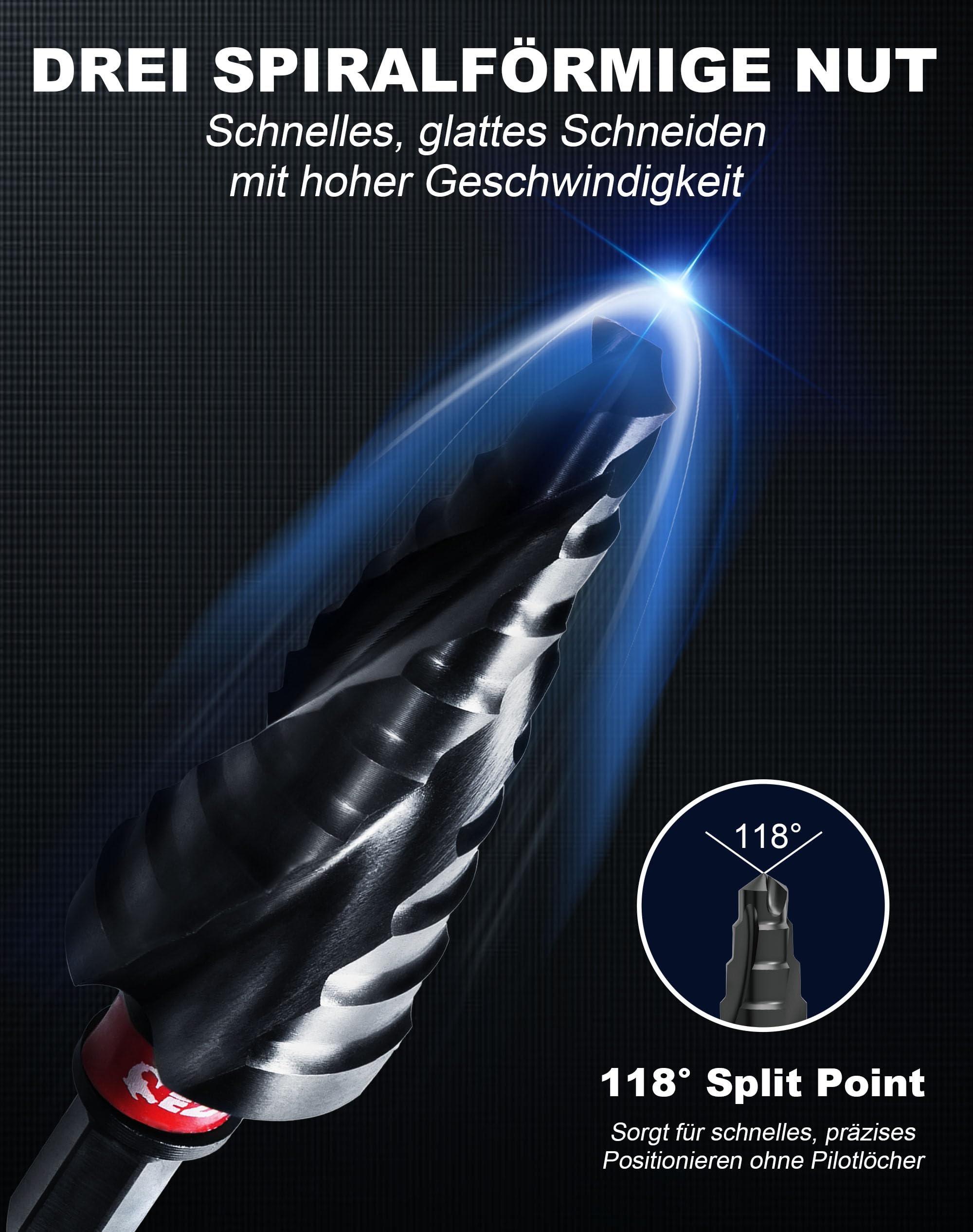 EZARC Stufenbohrer Ø4-20mm HSS Kobalt Pro AlTiN Profi Kegelbohrer Schälbohrer für Metall, Edelstahl, Aluminium, Holz, Kunststoff, 9 Stufen Konusbohrer