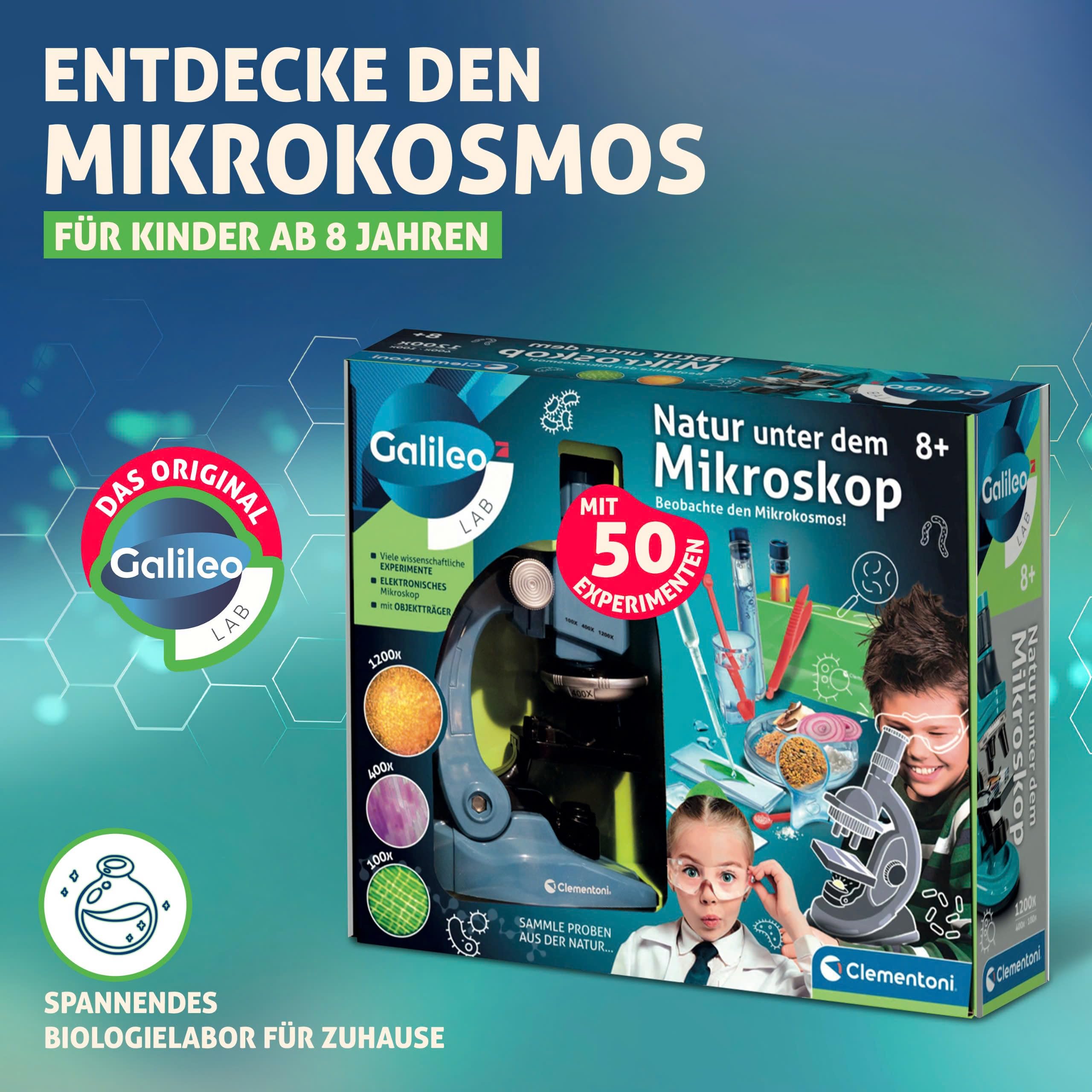 Galileo Lab Natur unter dem Mikroskop - Mikroskop für Kinder - Experimente für Kinder ab 8 Jahren, Forscher Set von Clementoni 59487