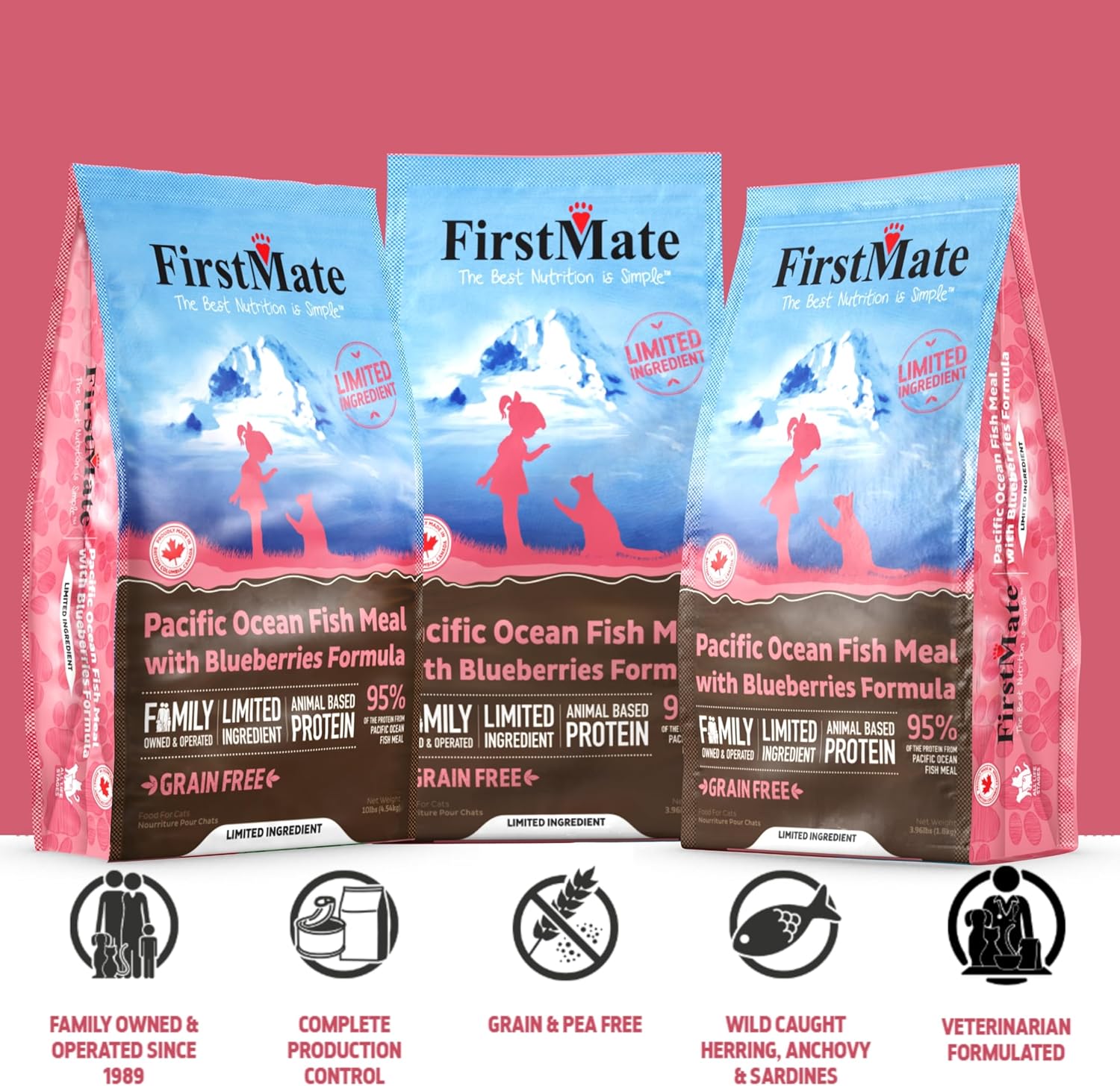 FirstMate Dry Cat Food – Pacific Ocean Fish Meal with Blueberries Formula – Grain Free Limited Ingredient Recipe for Cats & Kittens, All Life Stages – 10 lb Bag