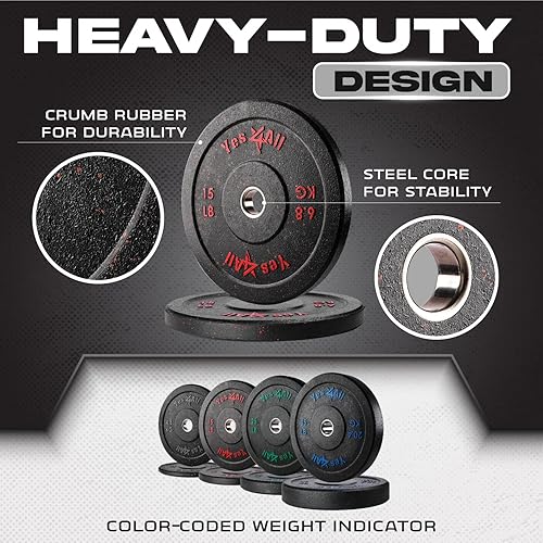Miniatura 3 de Yes4All Placa de parachoques de 2 pulgadas, placa olímpica de goma con cubo de acero para levantamiento de pesas, entrenamiento de fuerza