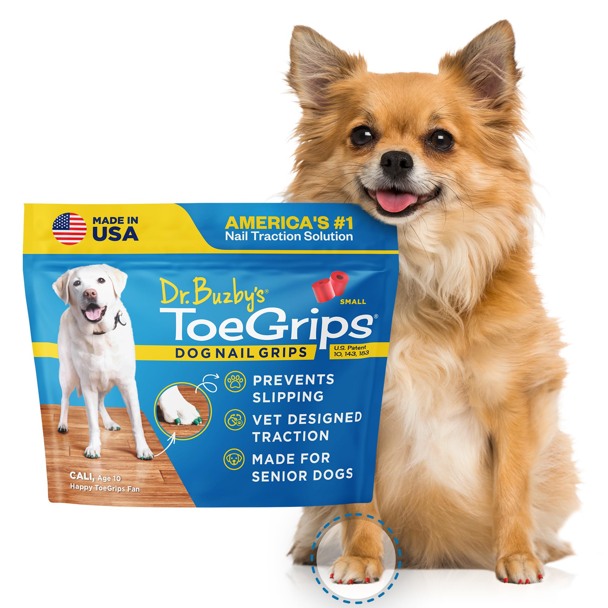 Dr Buzby's Small ToeGrips for Dogs - Instant Traction on Wood/Hardwood Floors - Anti Slip Relief - Grippers for Senior Dogs - Stop Sliding Instantly - Rubber Nails for Paws - 1 Pack (20 Grips)