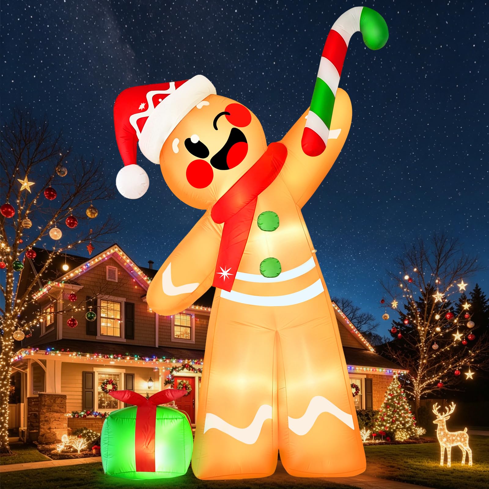 Danxilu 12FT Christmas Inflatable Gingerbread Man Outdoor with Candy Cane