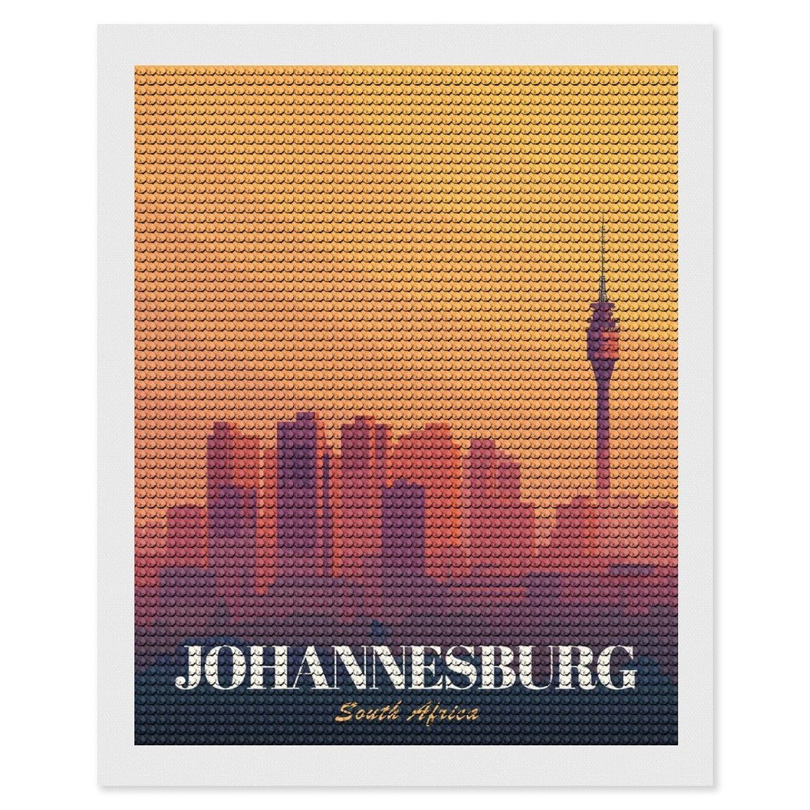 Junmoney Johannesburg South Africa Cityscape Illustration(2) Diamond Painting Canvas Set 16"x20", Satisfying Creative Project, Easy to Follow Symbols, Fun Craft Experience