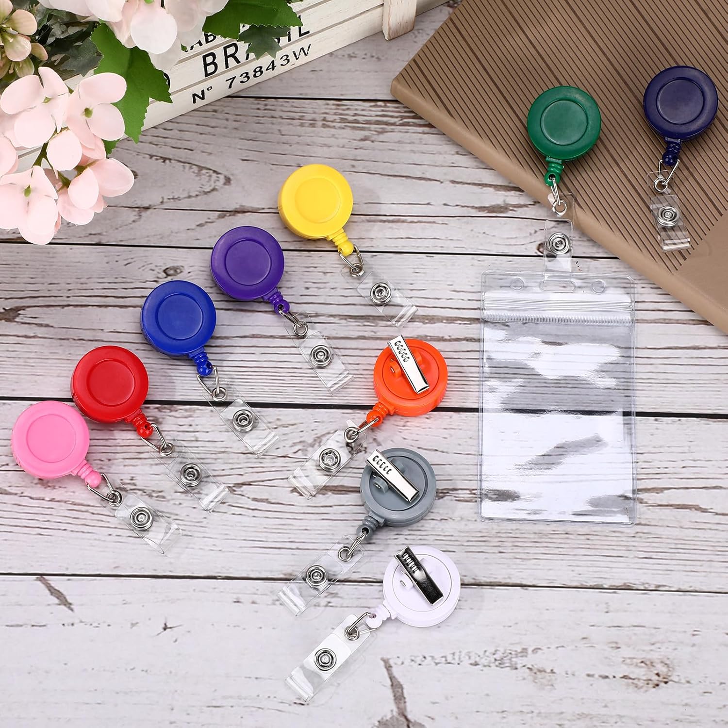 Zonon 50 Pcs Retractable Badge Holder Reels with Swivel Alligator Clip, ID Card Holder Name Badge Reel Clips Extender Lanyards for Students Teachers Nurse Office Employee Workers(Multicolor)