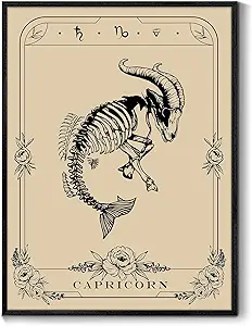 SERIMINO Witchy Framed Wall Art, Capricorn Tarot Canvas Prints Paintings, Horoscope Dark Academia Home Decor Aesthetic, 12X16inch Gothic Wall Decor for Room