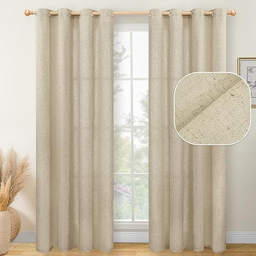 YoungsTex 2 paneles de cortinas de lino marrón de 84 pulgadas de largo, para sala de estar, con ojales, filtrado de luz, cortinas de ventana para