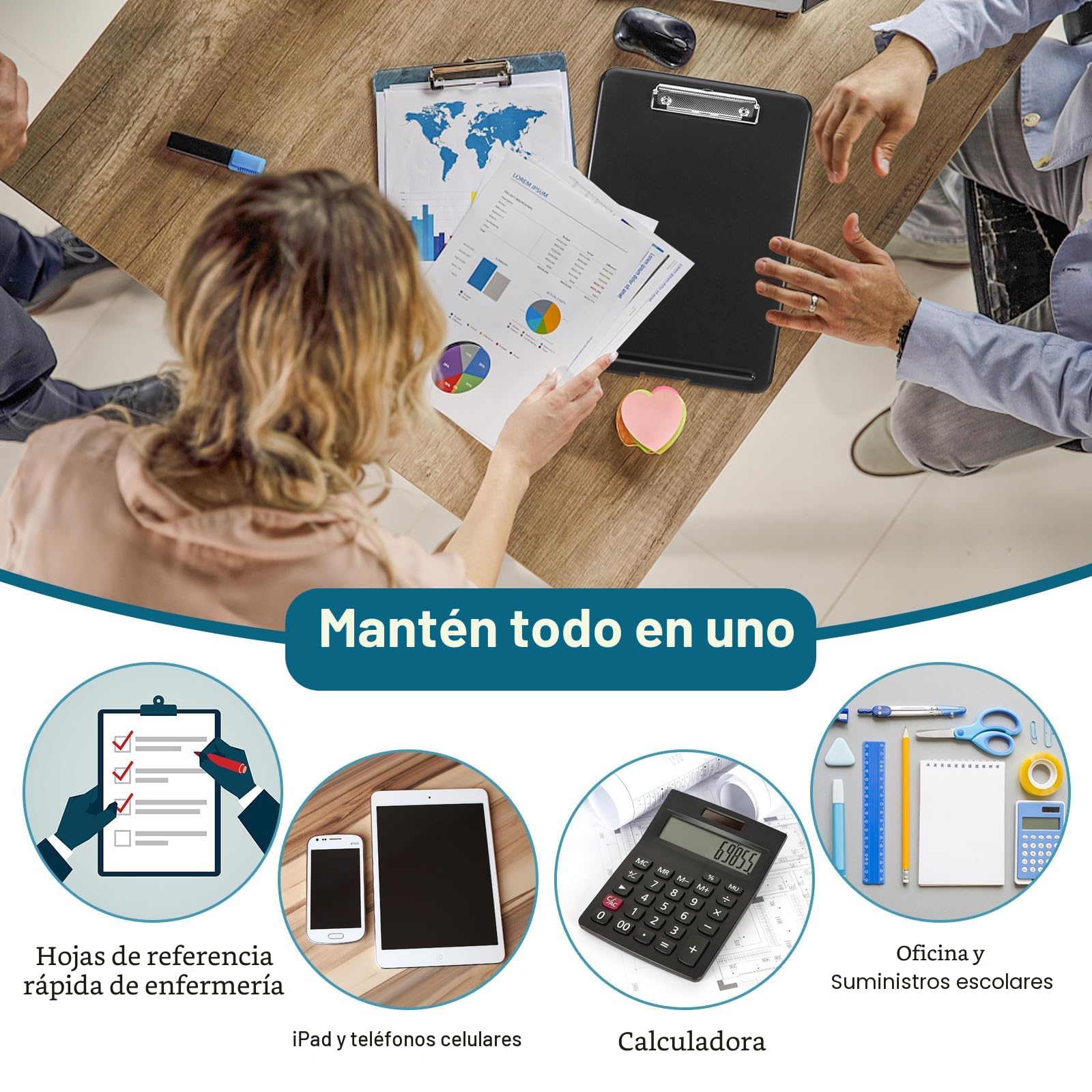 MumdoYAL Versátil portapapeles A4 con tapa en elegante negro – Material de polipropileno impermeable y resistente a la suciedad