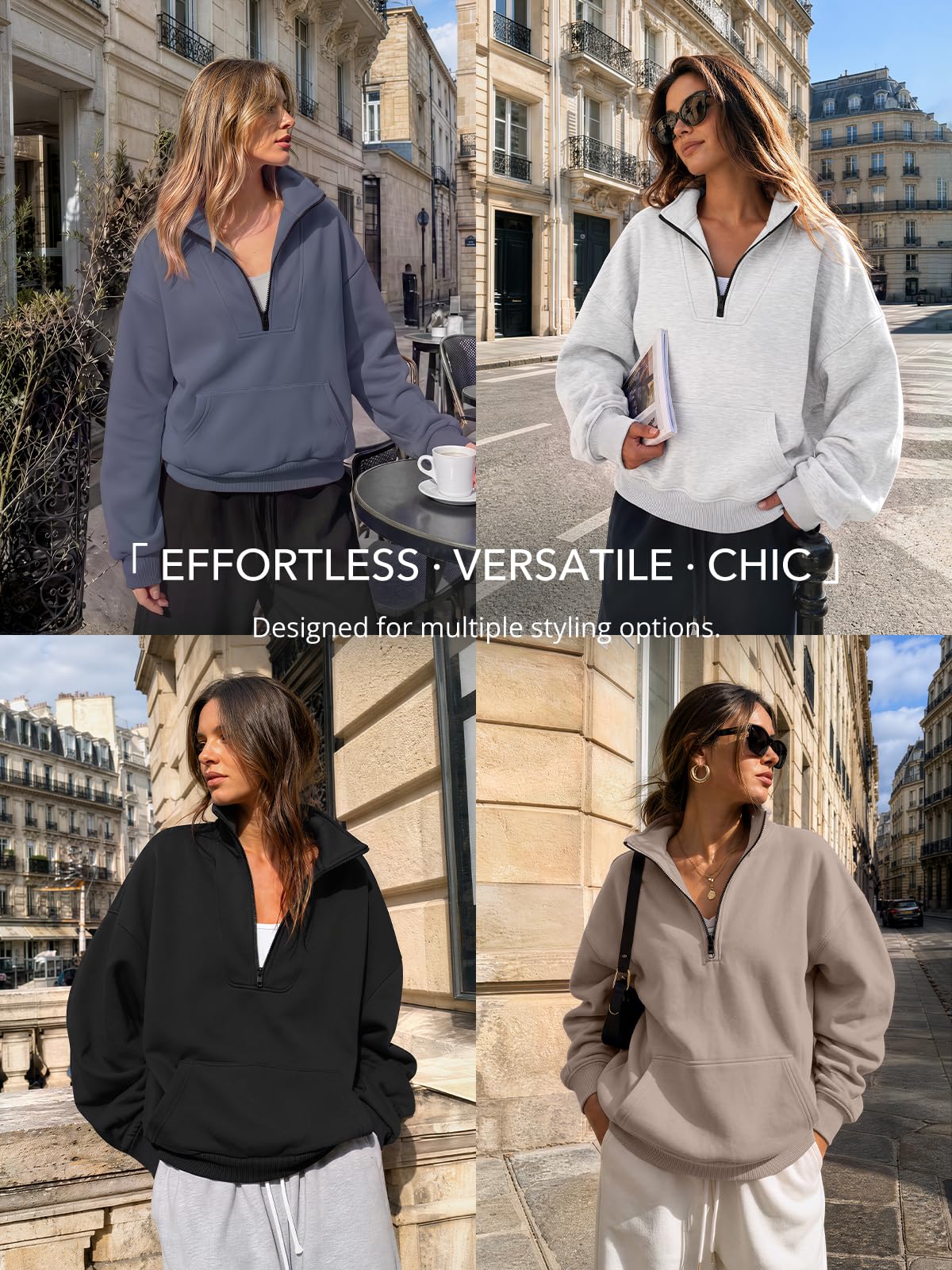 Trendy Queen Sudaderas con Capucha de Gran tamaño con Media Cremallera y un Cuarto de Cremallera, Trajes de otoño 2024, Ropa de Invierno Y2K