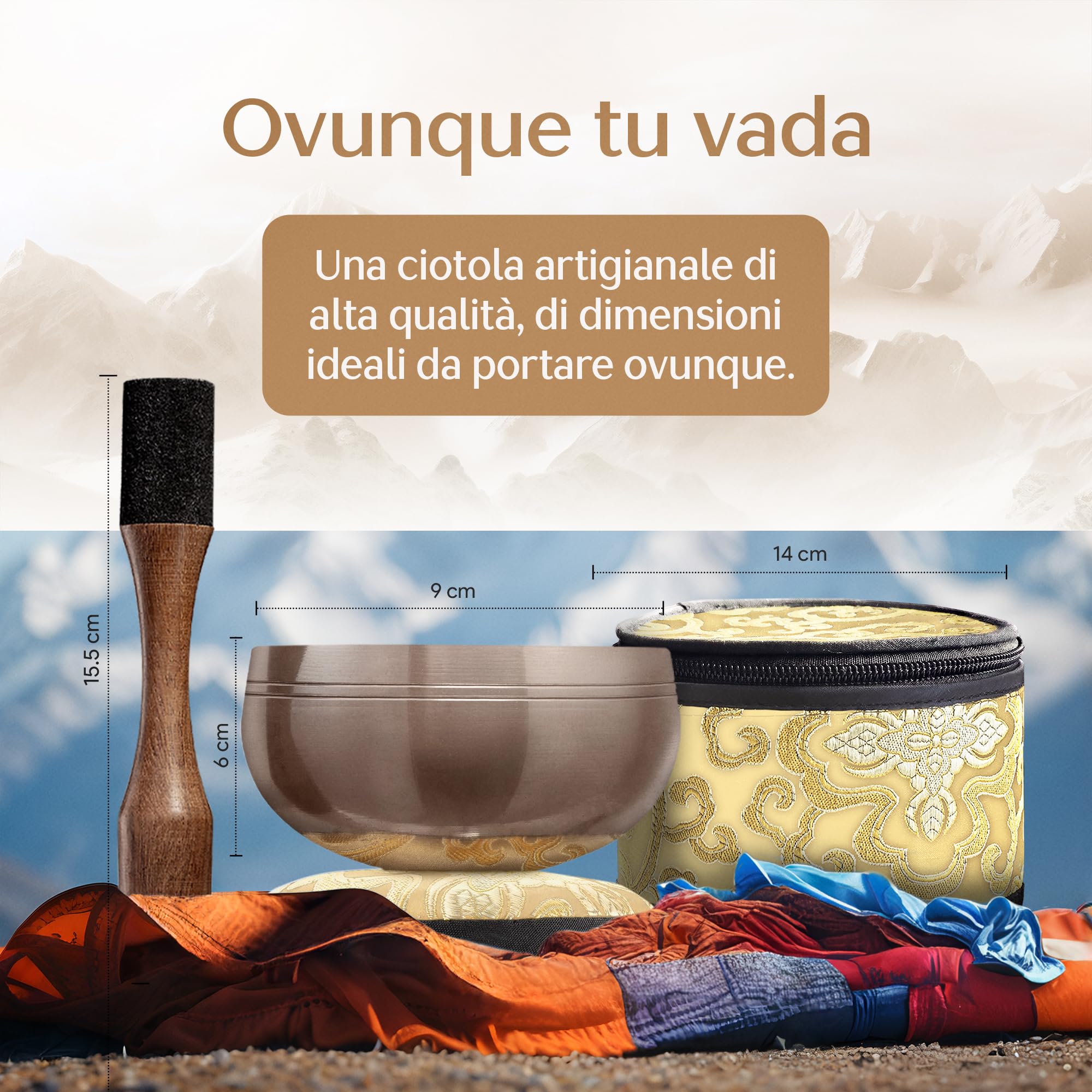 Campana Tibetana Meditazione Con 7 Pietre Chakra - Set Completo Con Bastone E Borsa Trasporto Set Campana Tibetana 7 Chakra - 13