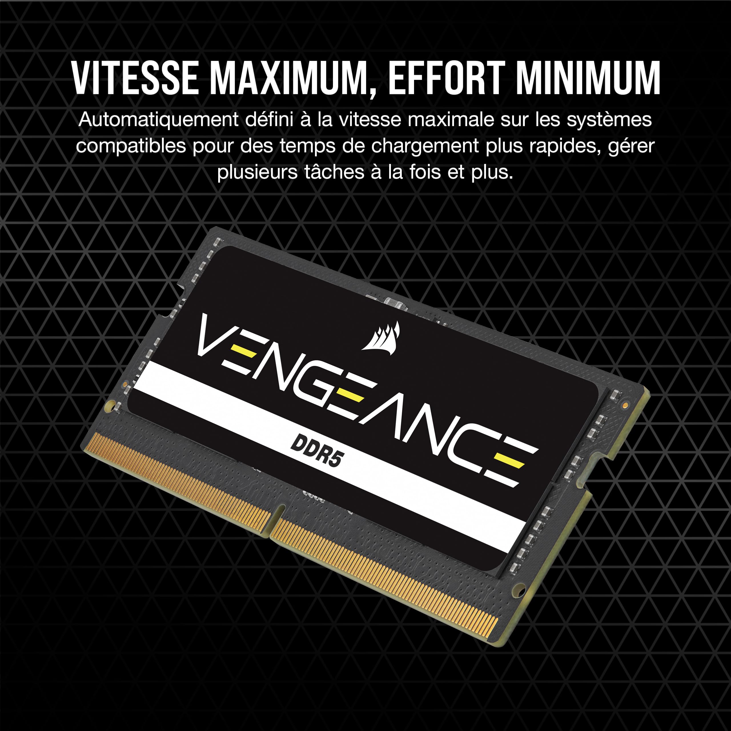 CORSAIR Vengeance SODIMM DDR5 RAM 16Go (1x16Go) Jusqu'à 4800MHz CL40-40-40-77 1.10V Intel XMP 3.0 Mémoire des Ordinateurs Portables – Noir (CMSX16GX5M1A4800C40)