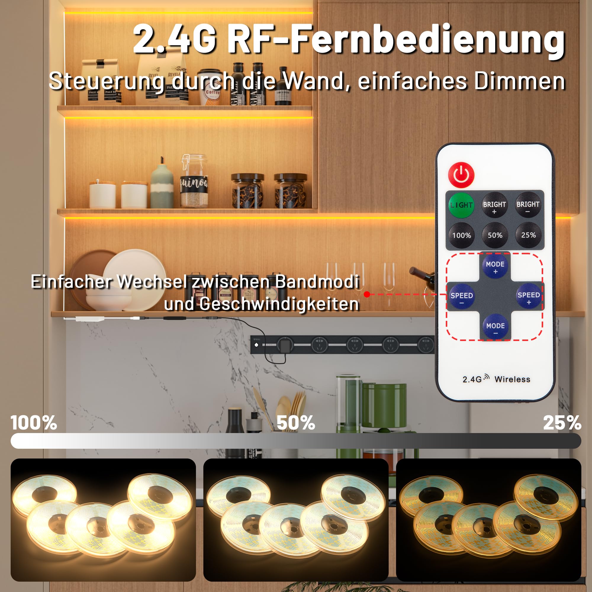 Lichaser 2M COB LED Streifen für Akustikpaneele, COB LED Strip Warmweiss