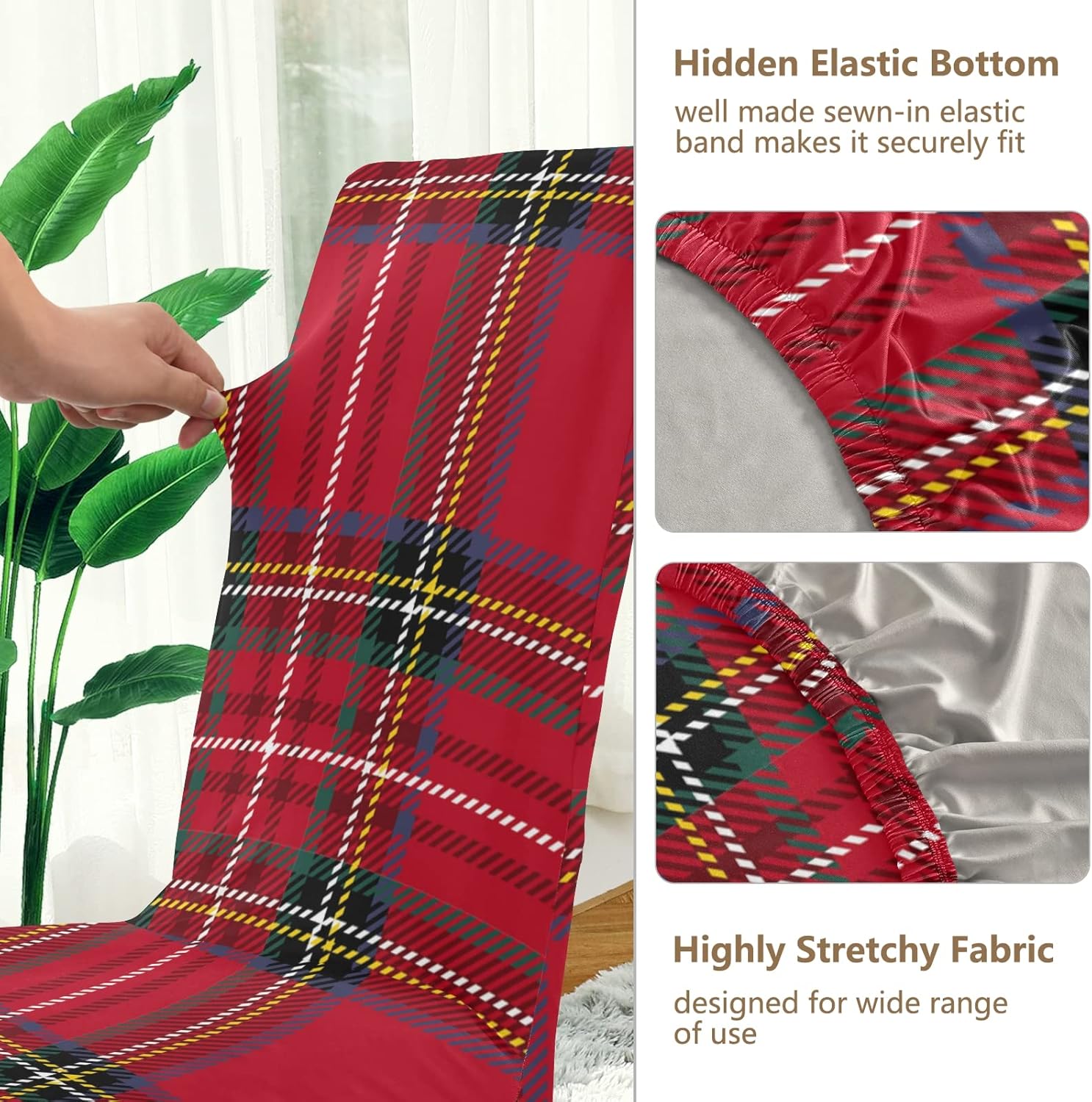 ALAZA Chair Covers for Dining Room, Tartan Background Plaid Stretch Chair Cover Sets Chair Protector for Formal Dining Celebration