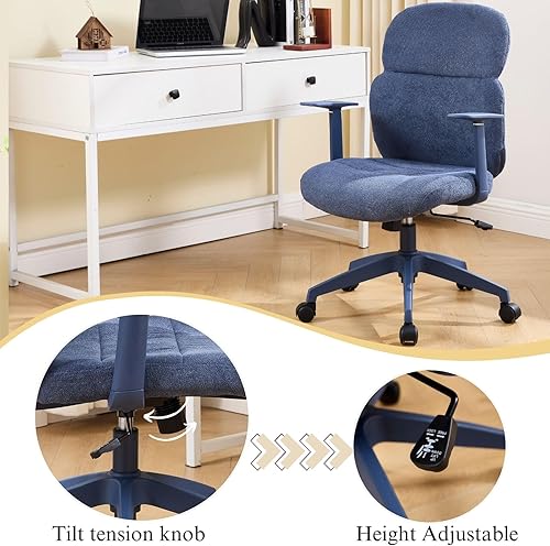 Miniatura 6 de LuxErgo Silla de escritorio de tela para oficina en casa, cómoda silla de escritorio con reposabrazos, silla giratoria para computadora con ruedas,